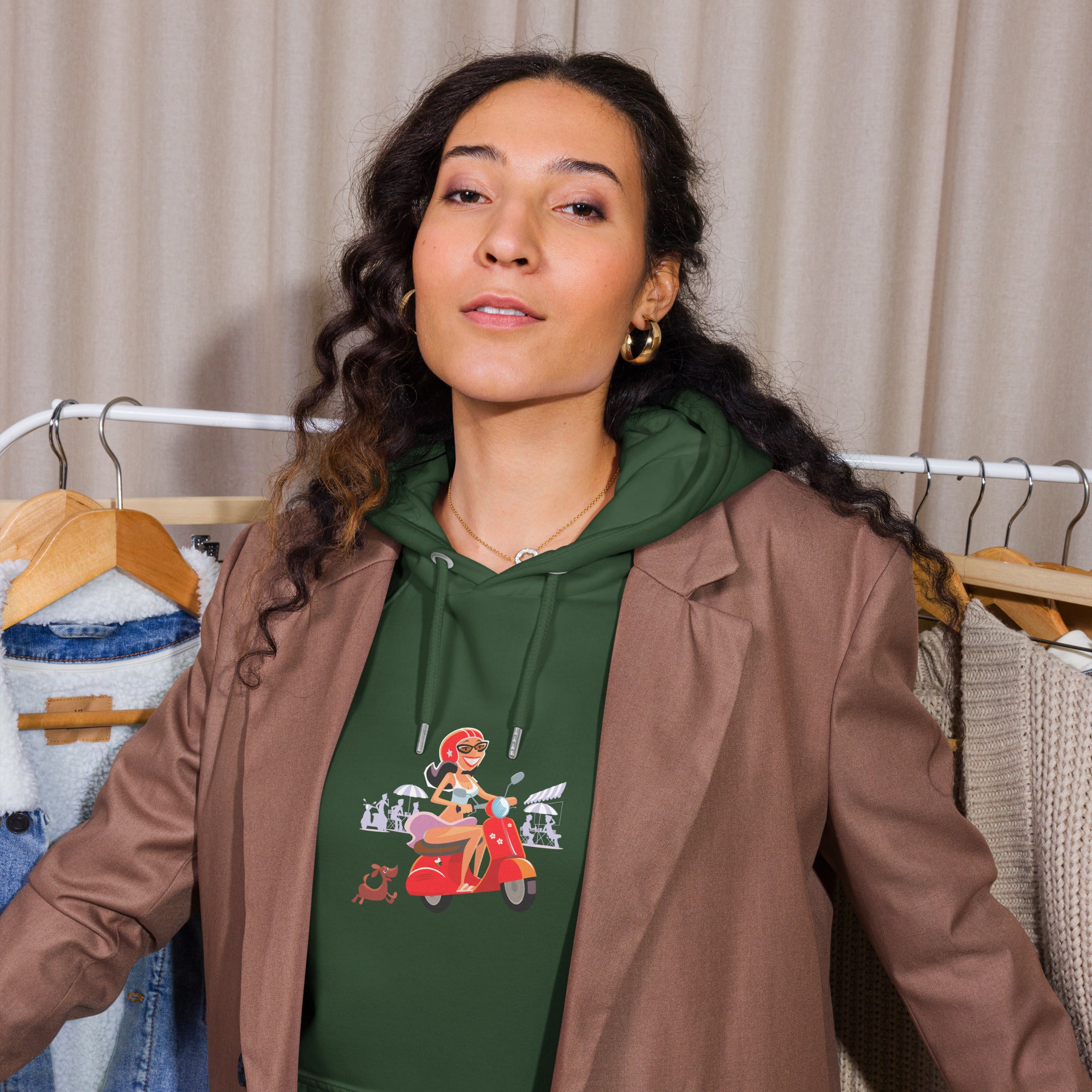 Sweat à capuche écologique Raglan unisexe Vespa Girl in St Tropez