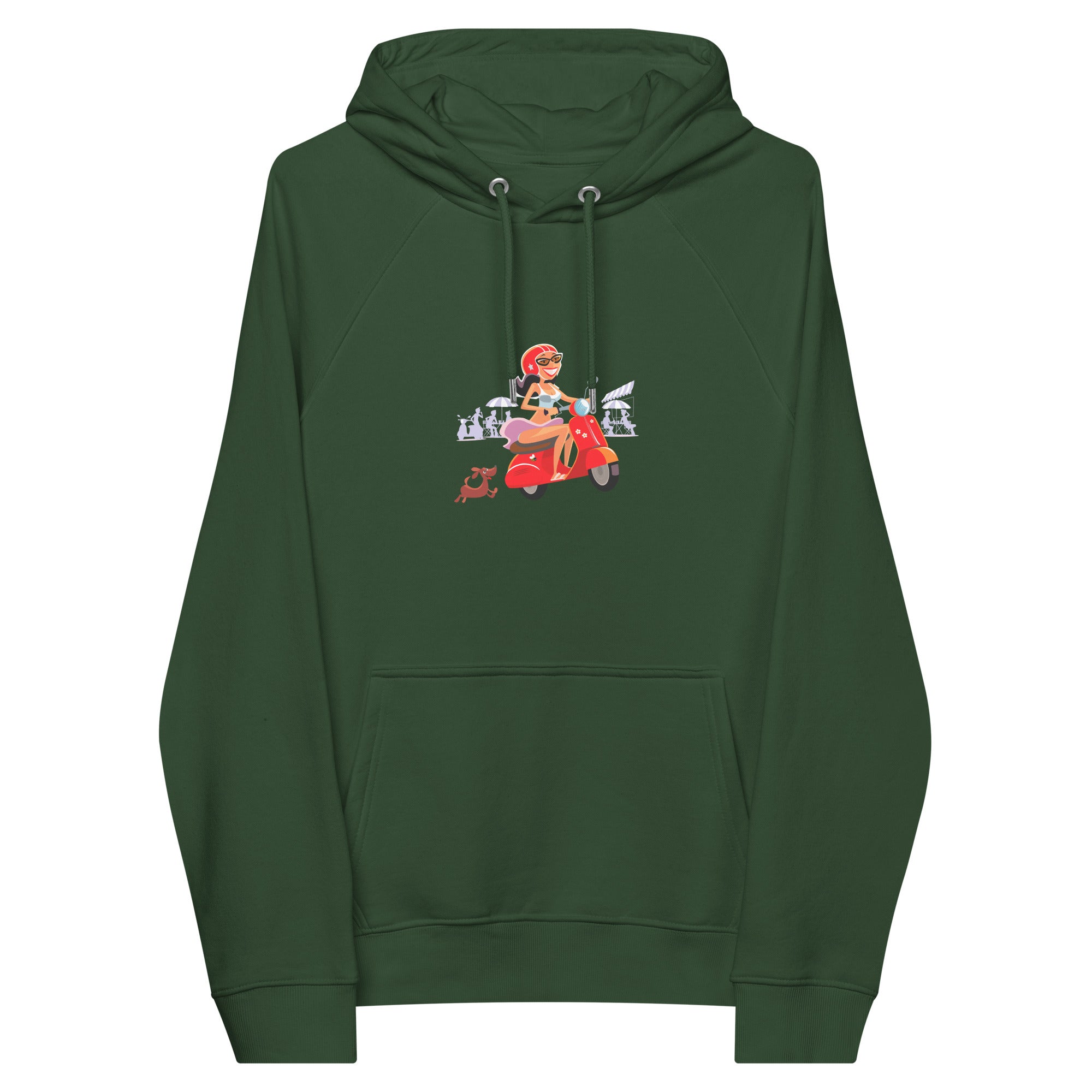 Sweat à capuche écologique Raglan unisexe Vespa Girl in St Tropez