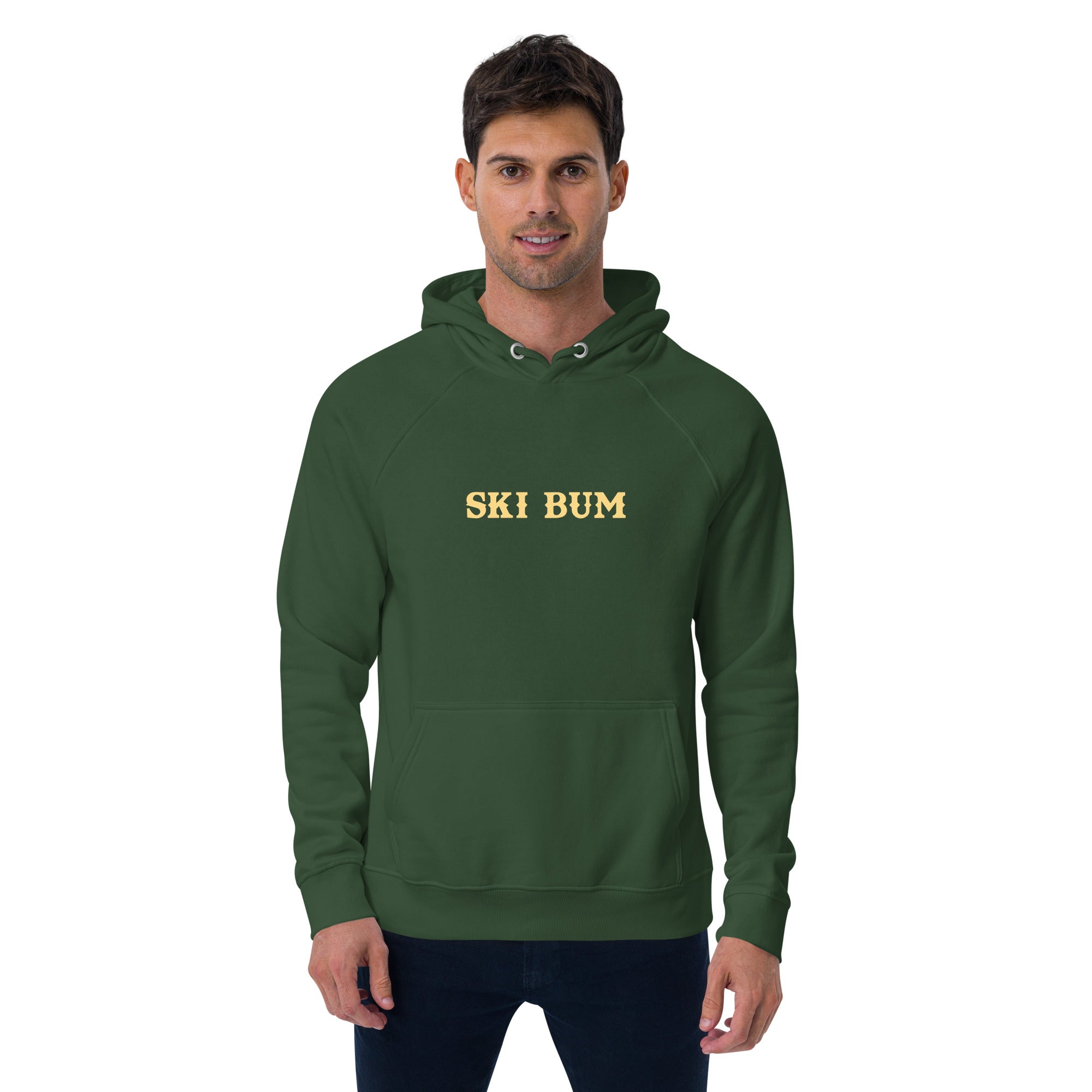 Unisex eco raglan hoodie Ski Bum light text
