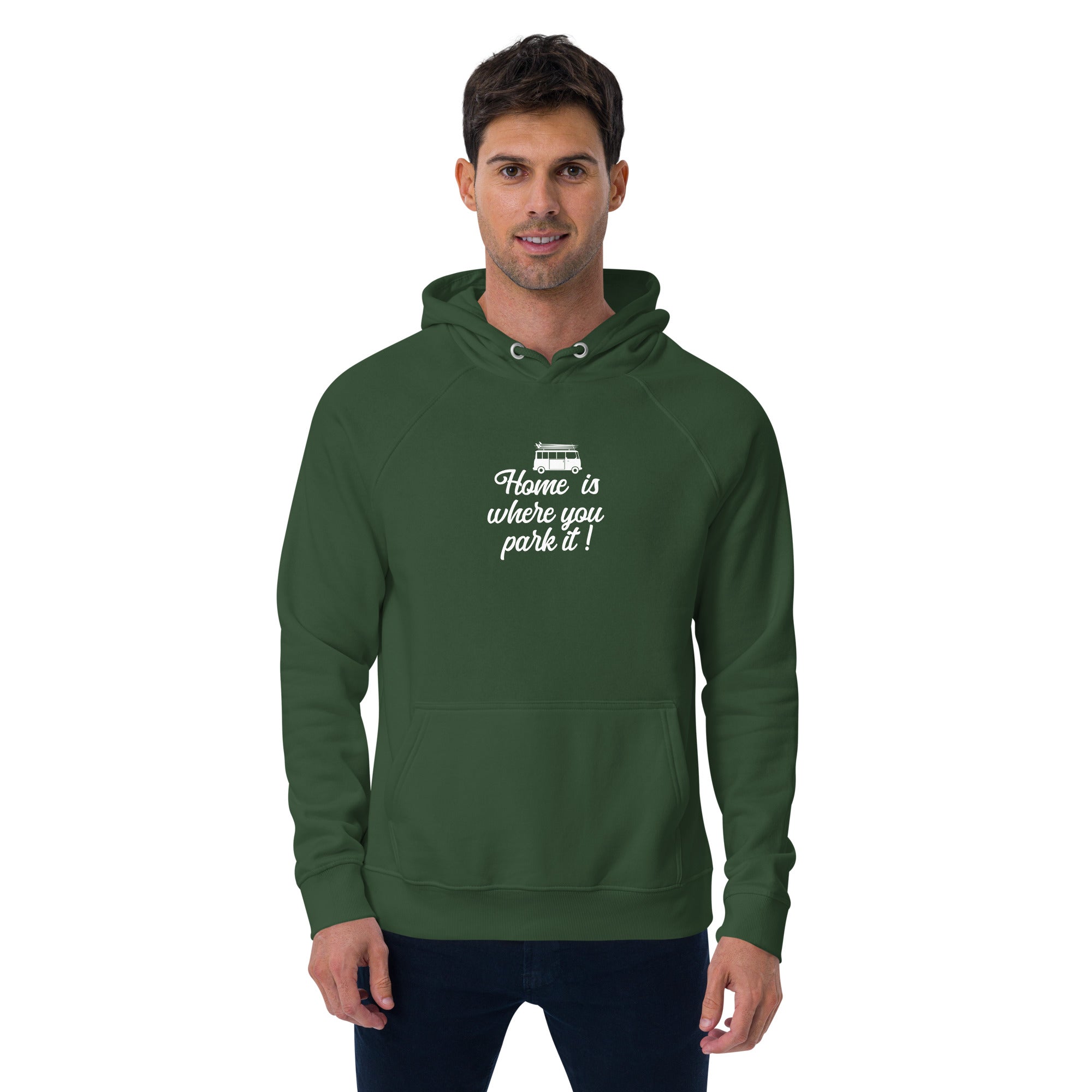 Unisex eco raglan hoodie White Surf Combi Home is where you park it