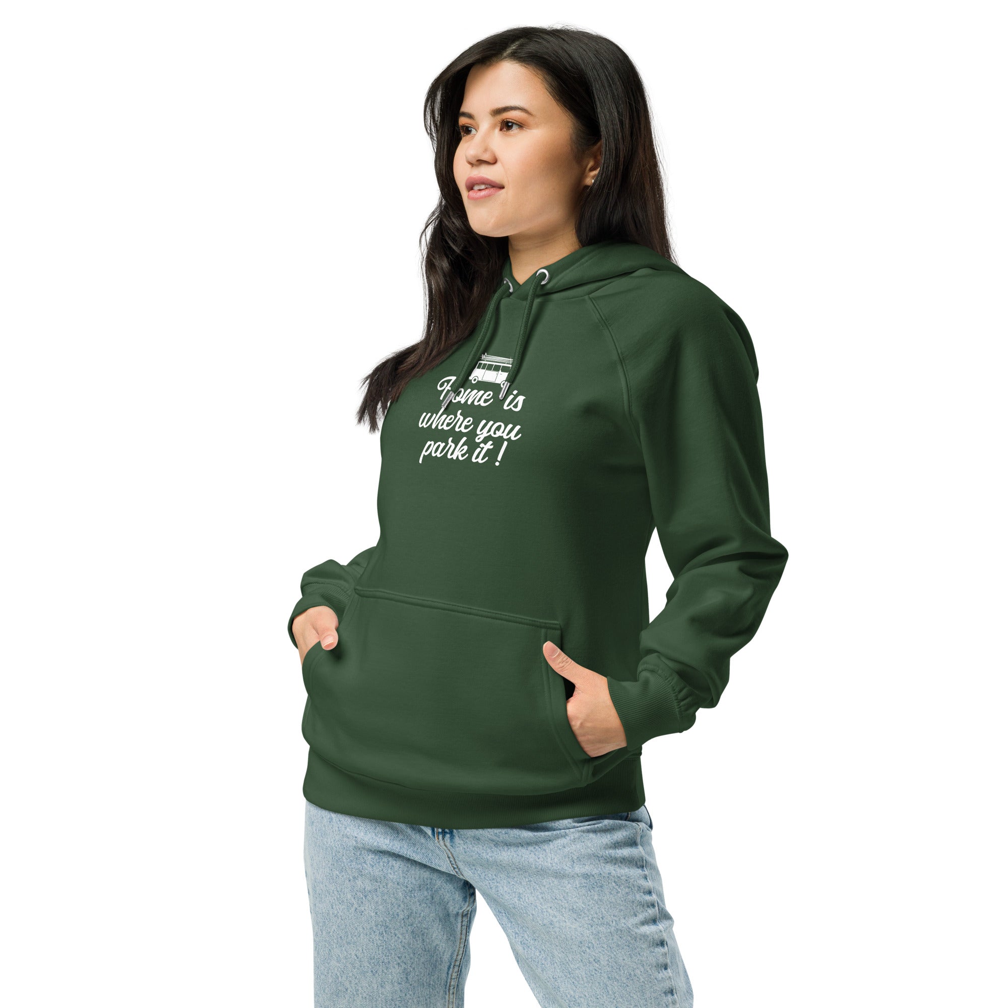 Unisex eco raglan hoodie White Surf Combi Home is where you park it