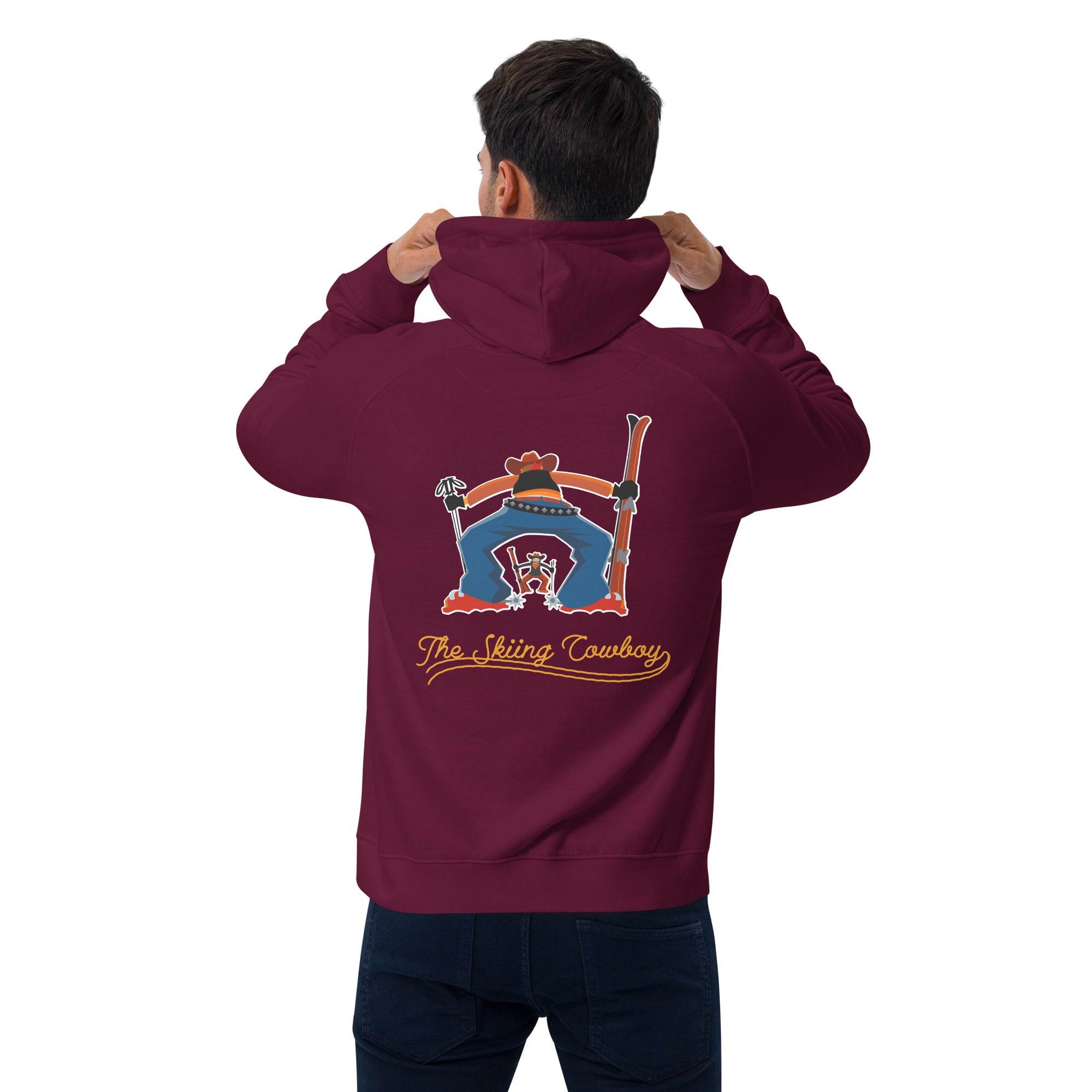Unisex eco raglan hoodie Skiing Duel Outline (front & back)