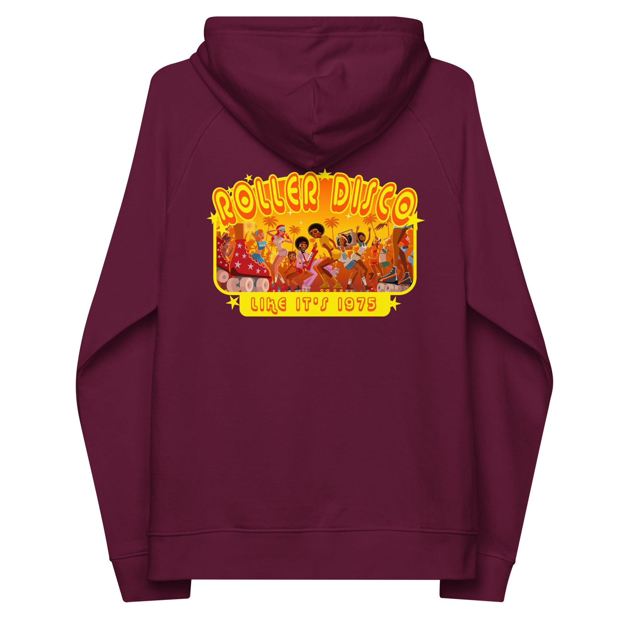 Sweat à capuche écologique Raglan unisexe Roller Disco (face & dos)