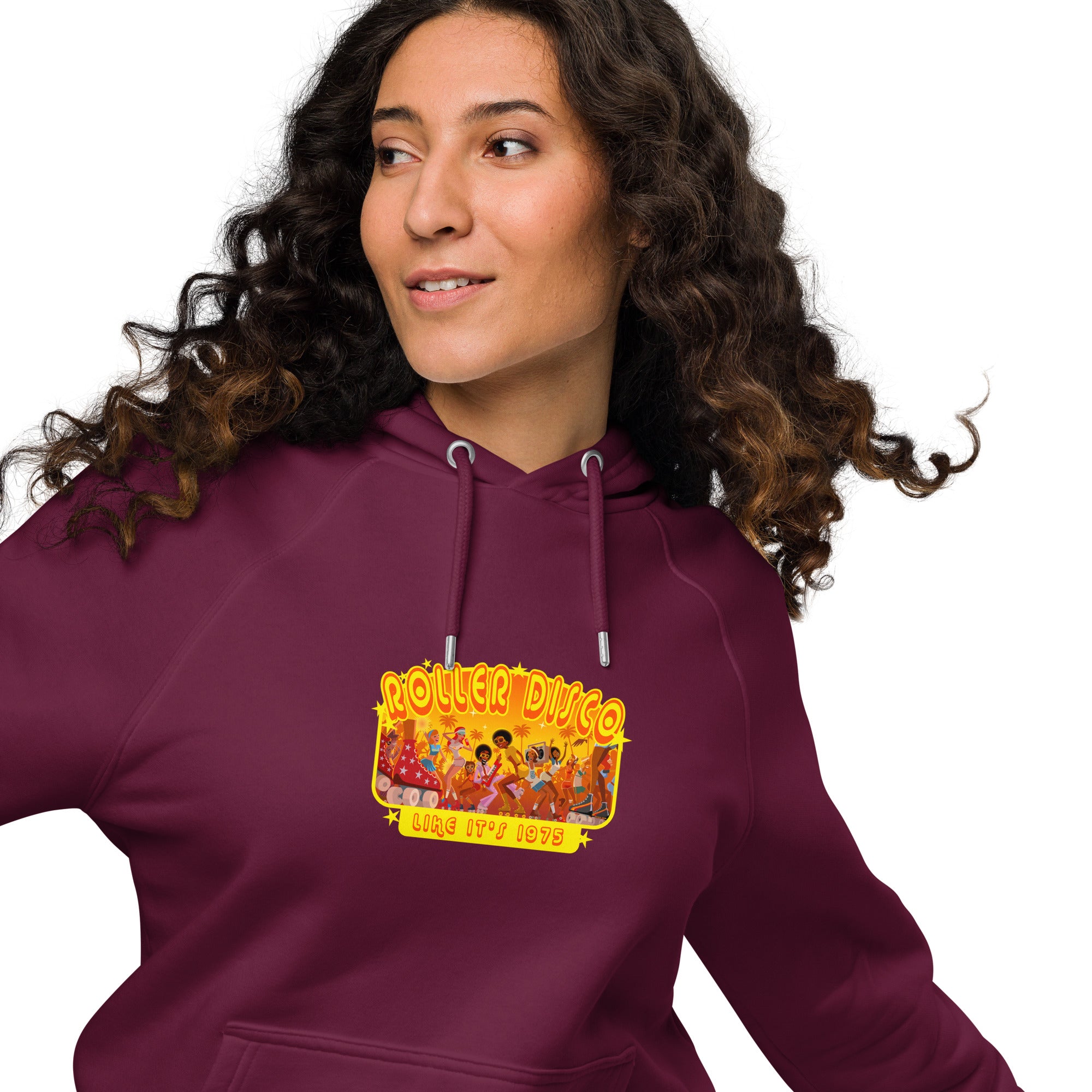 Sweat à capuche écologique Raglan unisexe Roller Disco (face & dos)