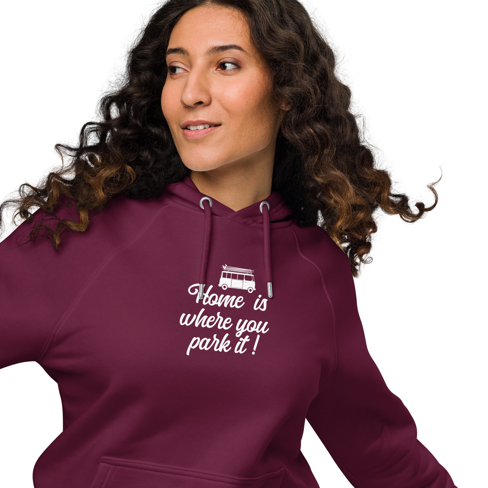Unisex eco raglan hoodie White Surf Combi Home is where you park it