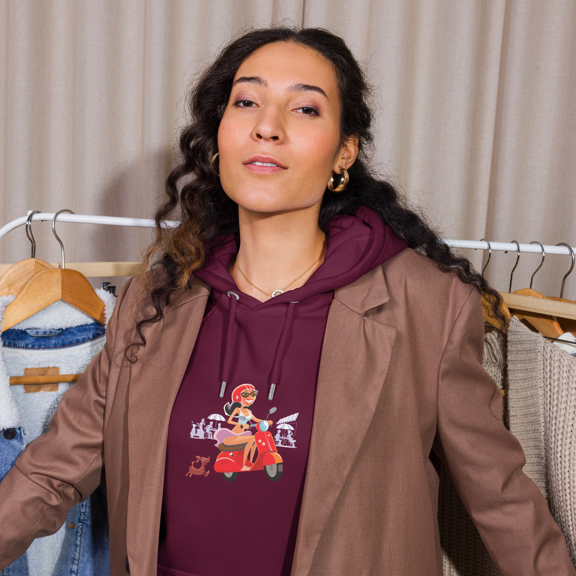 Sweat à capuche écologique Raglan unisexe Vespa Girl in St Tropez