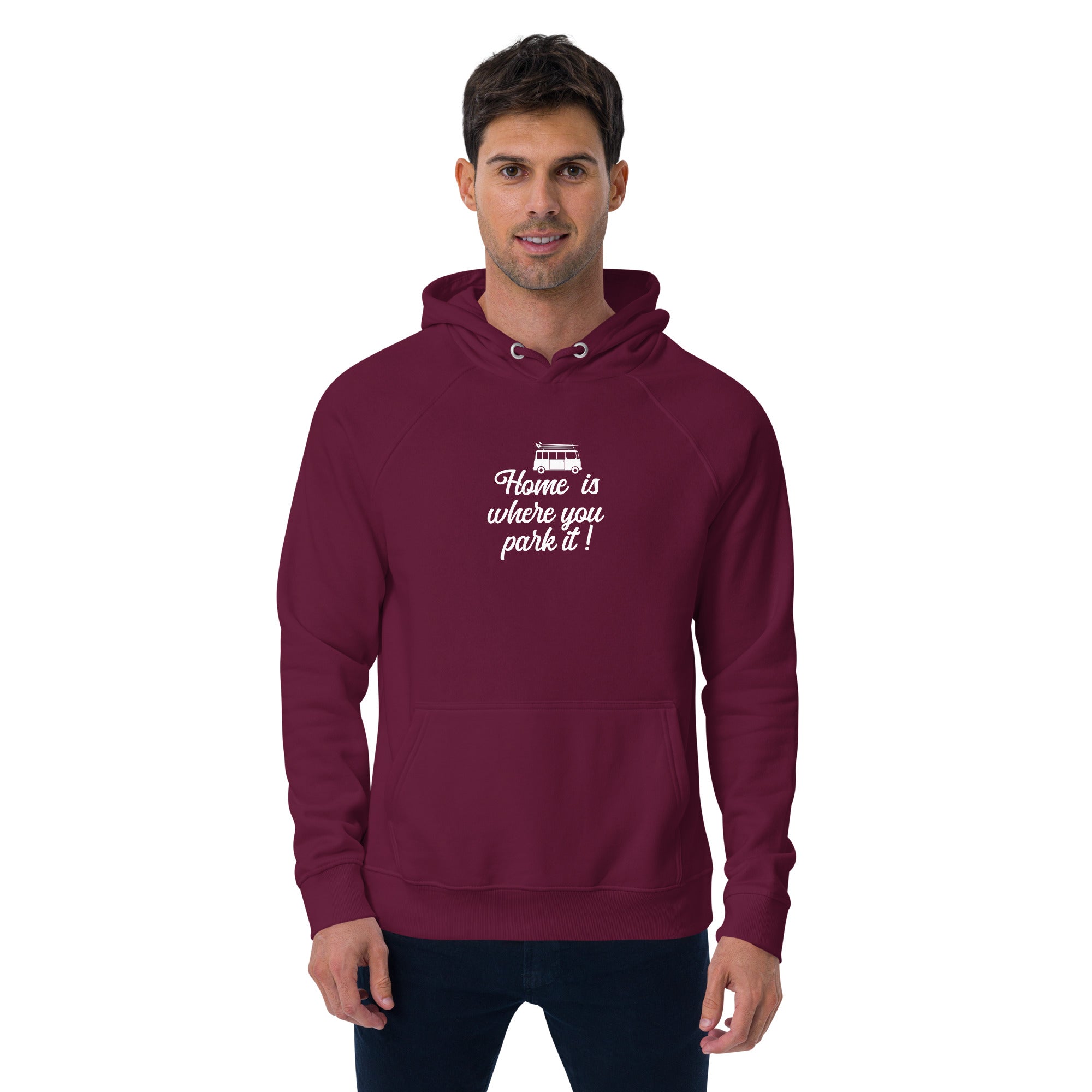 Unisex eco raglan hoodie White Surf Combi Home is where you park it