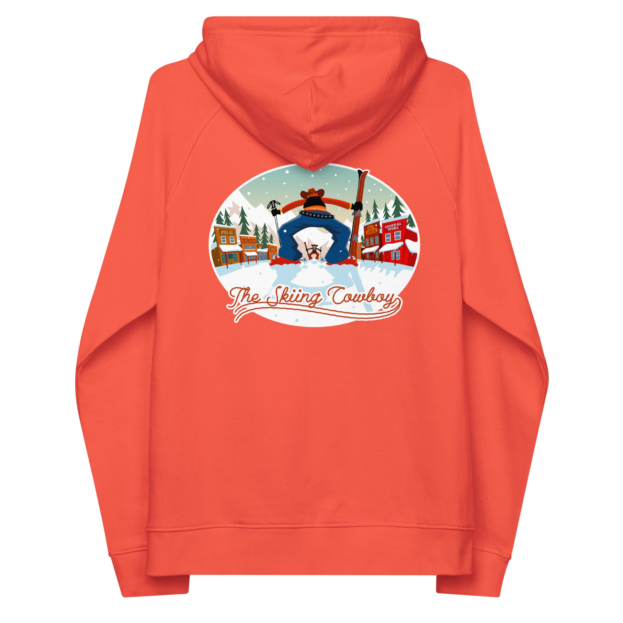 Unisex eco raglan hoodie Skiing Duel (front & back)