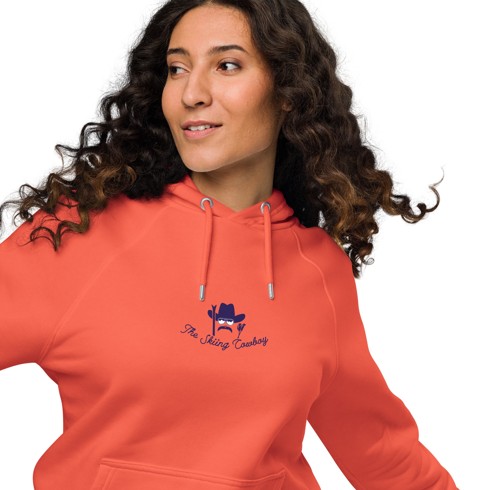 Unisex eco raglan hoodie The Skiing Cowboy Duel Silhouette (front & back)