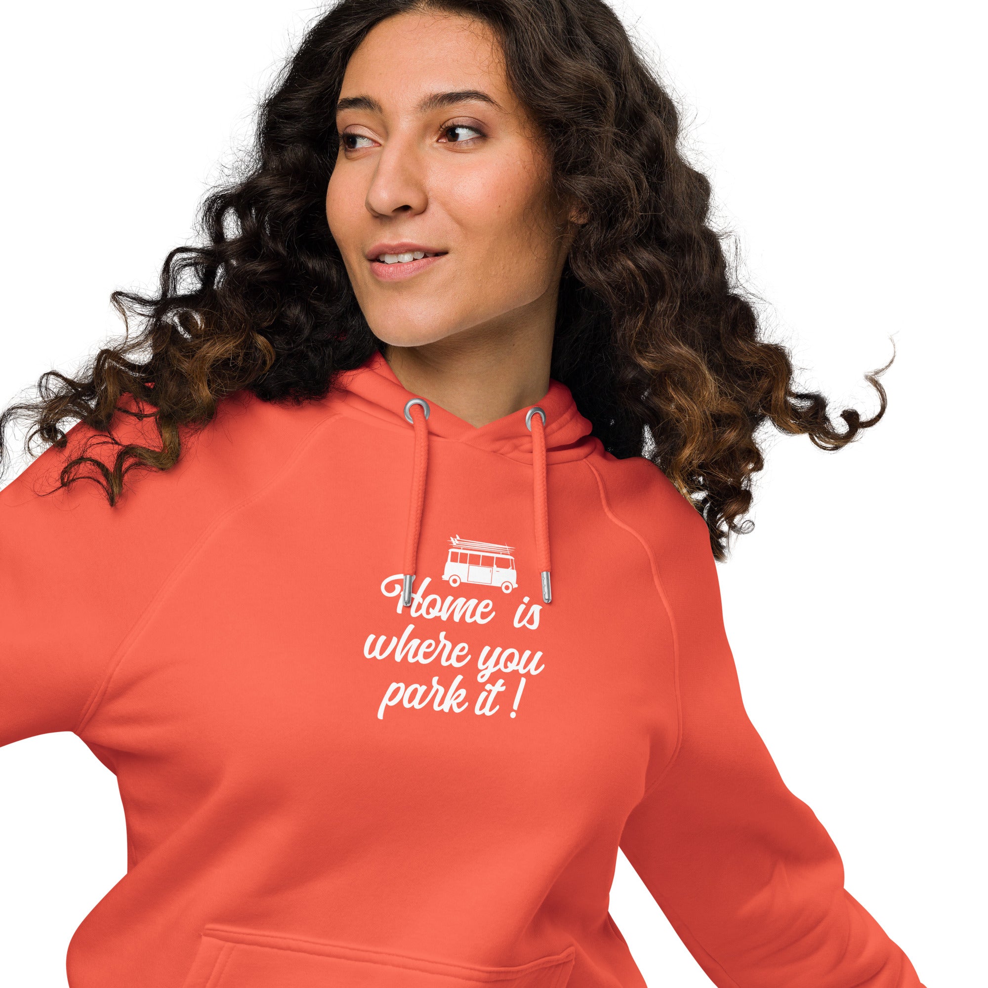 Unisex eco raglan hoodie White Surf Combi Home is where you park it