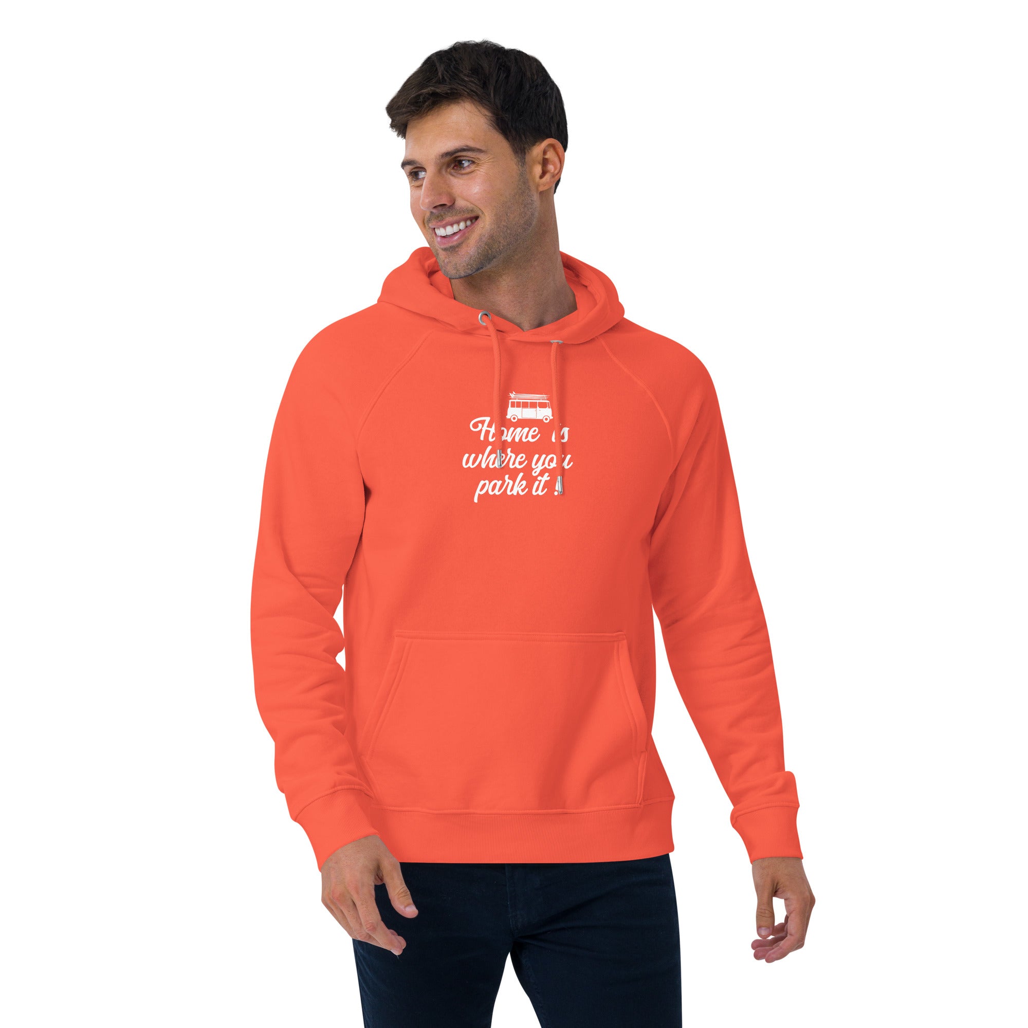 Unisex eco raglan hoodie White Surf Combi Home is where you park it