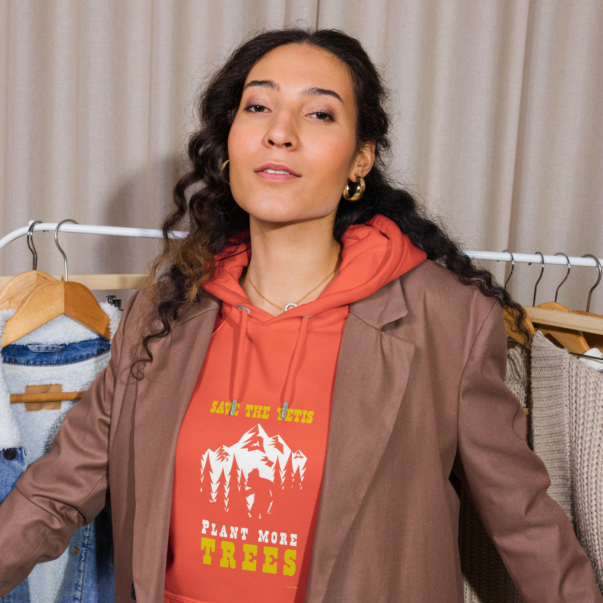 Sweat à capuche écologique Raglan unisexe Save the Yetis, Plant more Trees