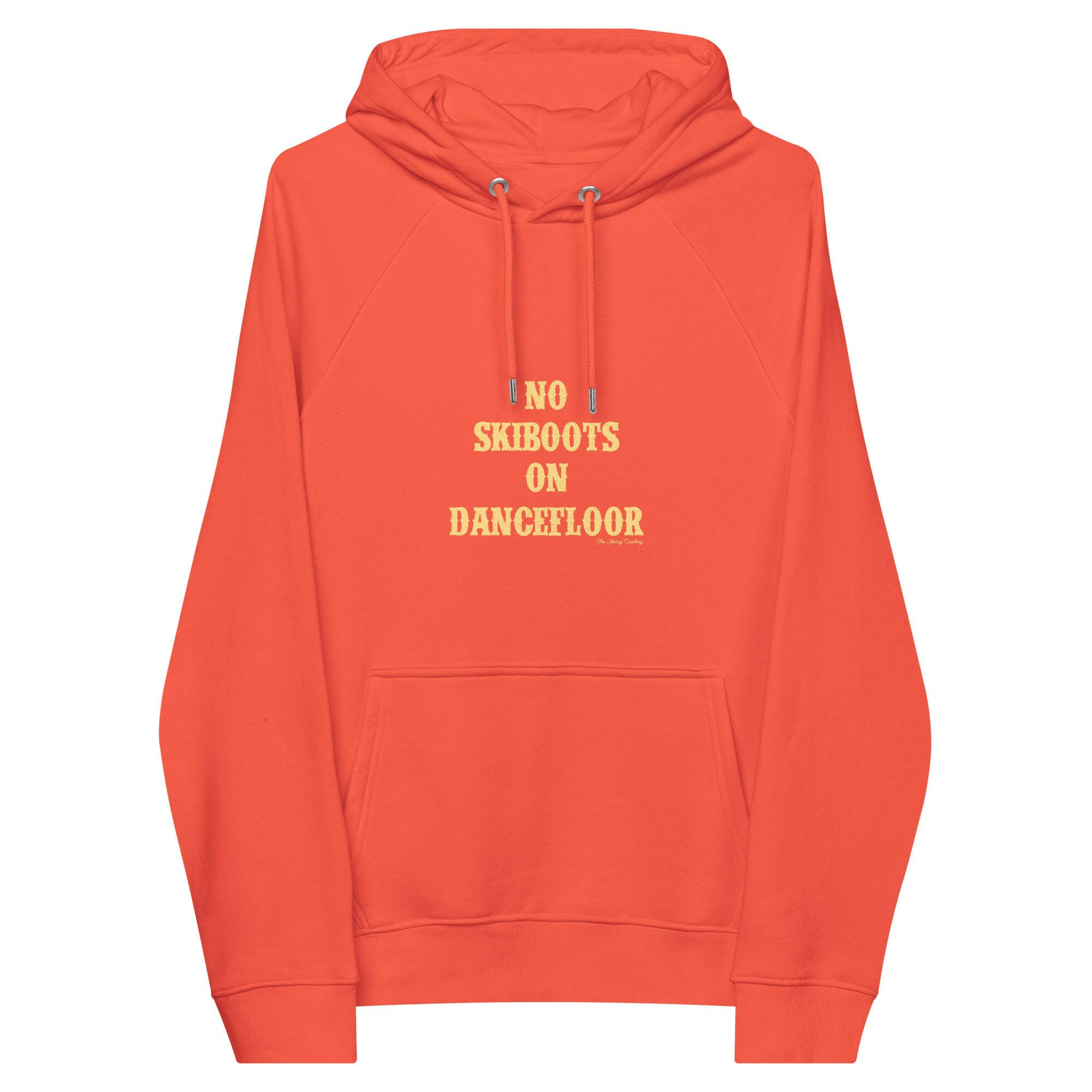 Unisex eco raglan hoodie No Skiboots on Dancefloor on dark colors