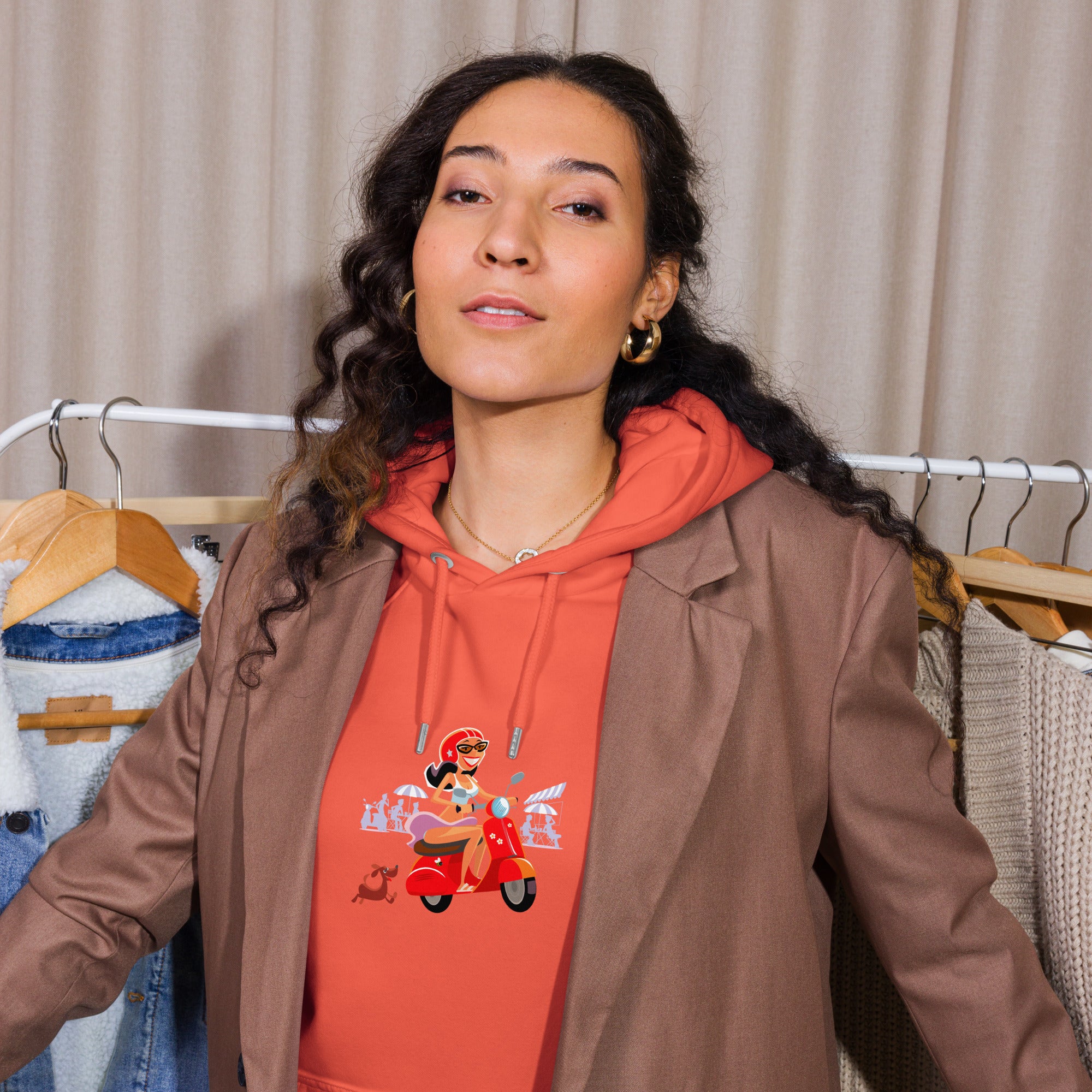 Sweat à capuche écologique Raglan unisexe Vespa Girl in St Tropez