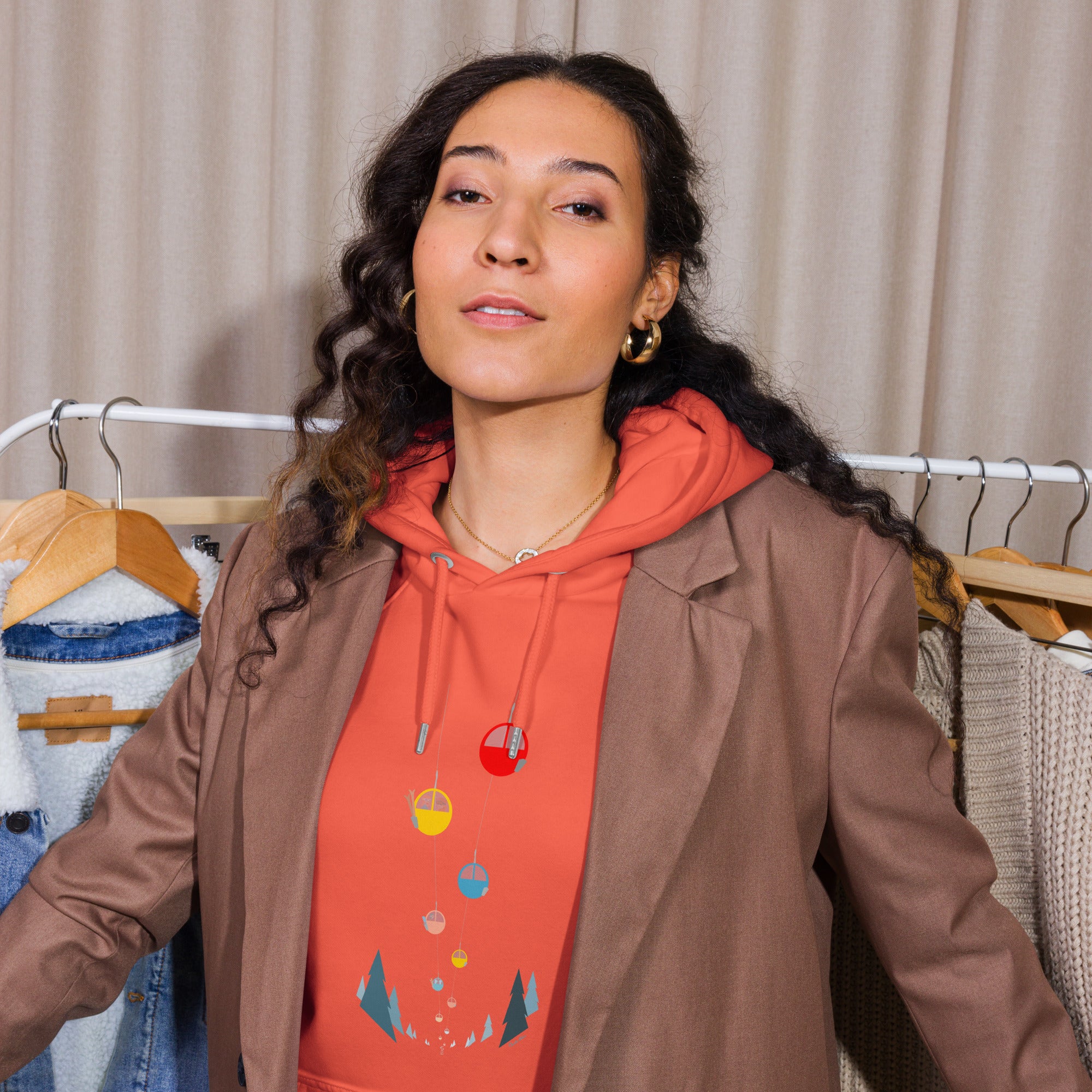 Unisex eco raglan hoodie Gondolas in the mist