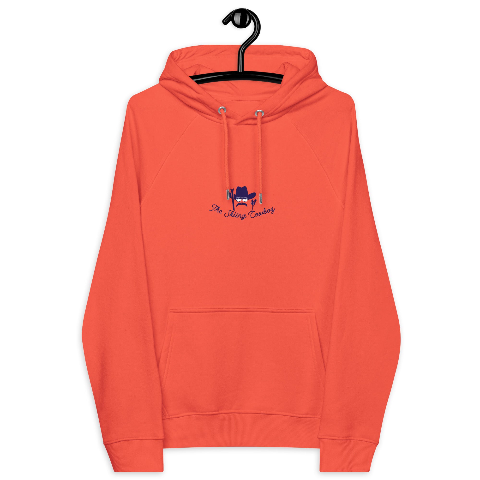 Unisex eco raglan hoodie The Skiing Cowboy Duel Silhouette (front & back)