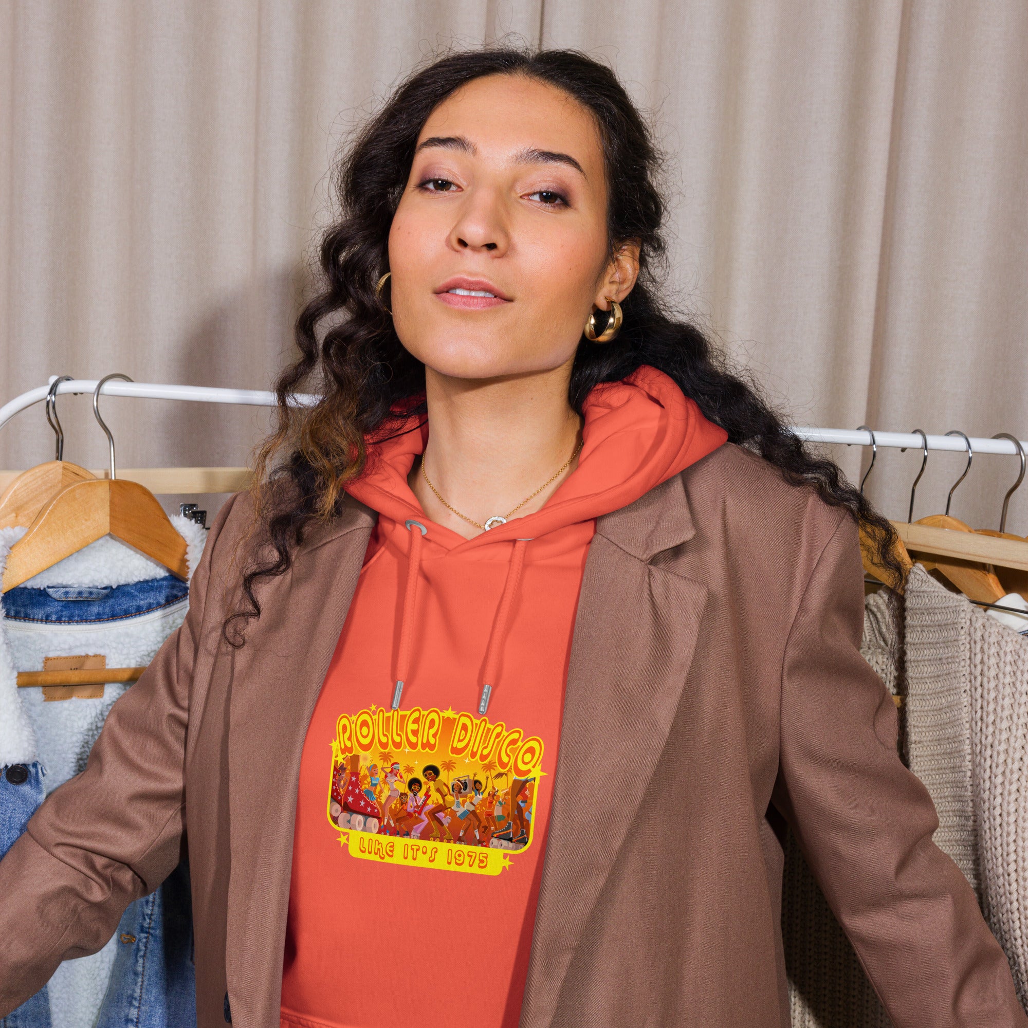 Sweat à capuche écologique Raglan unisexe Roller Disco (face & dos)