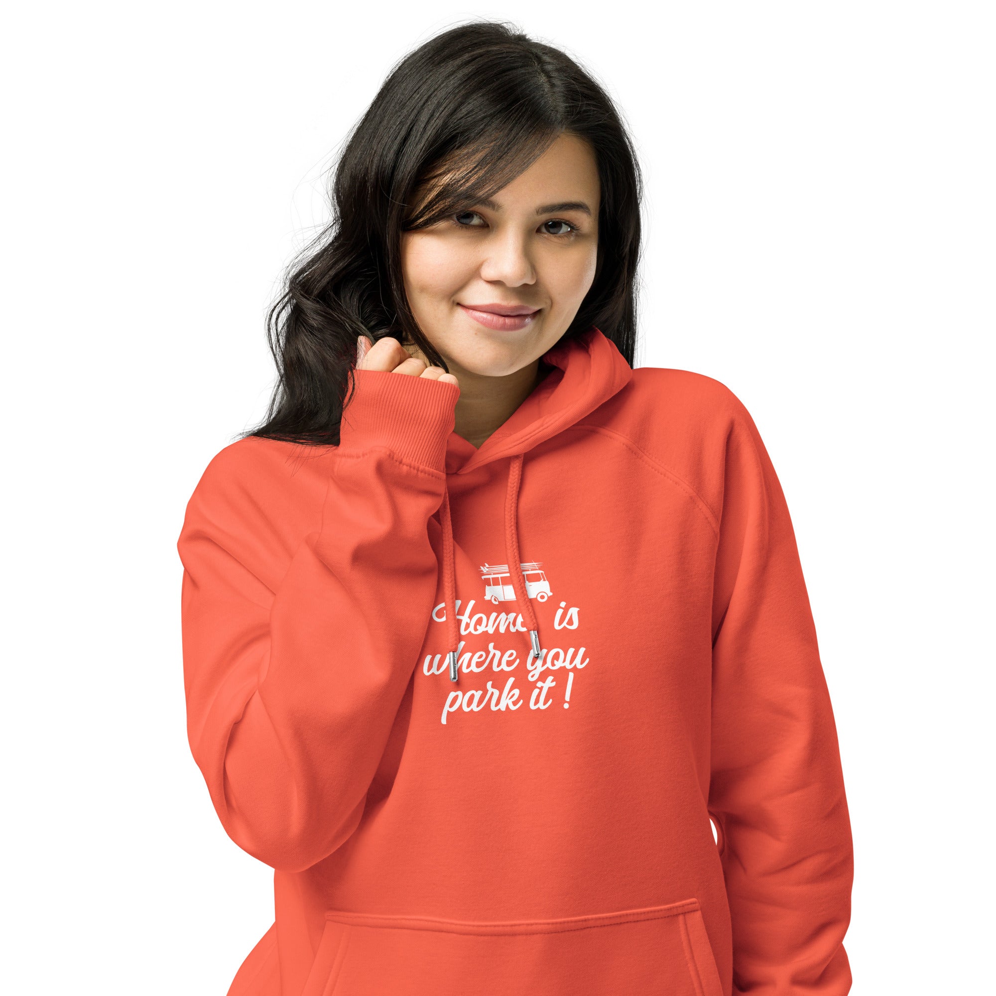 Unisex eco raglan hoodie White Surf Combi Home is where you park it