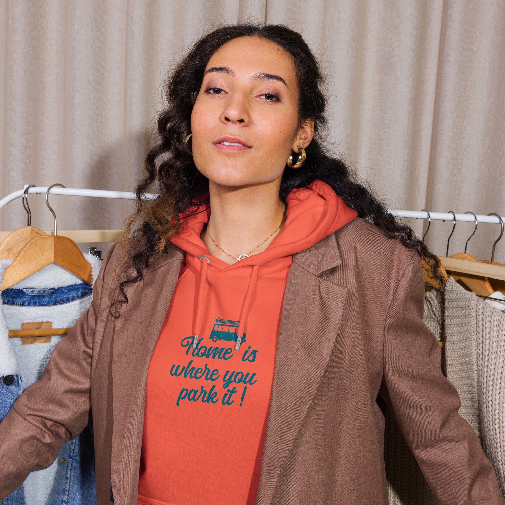 Unisex eco raglan hoodie Blue Surf Combi Home is where you park it