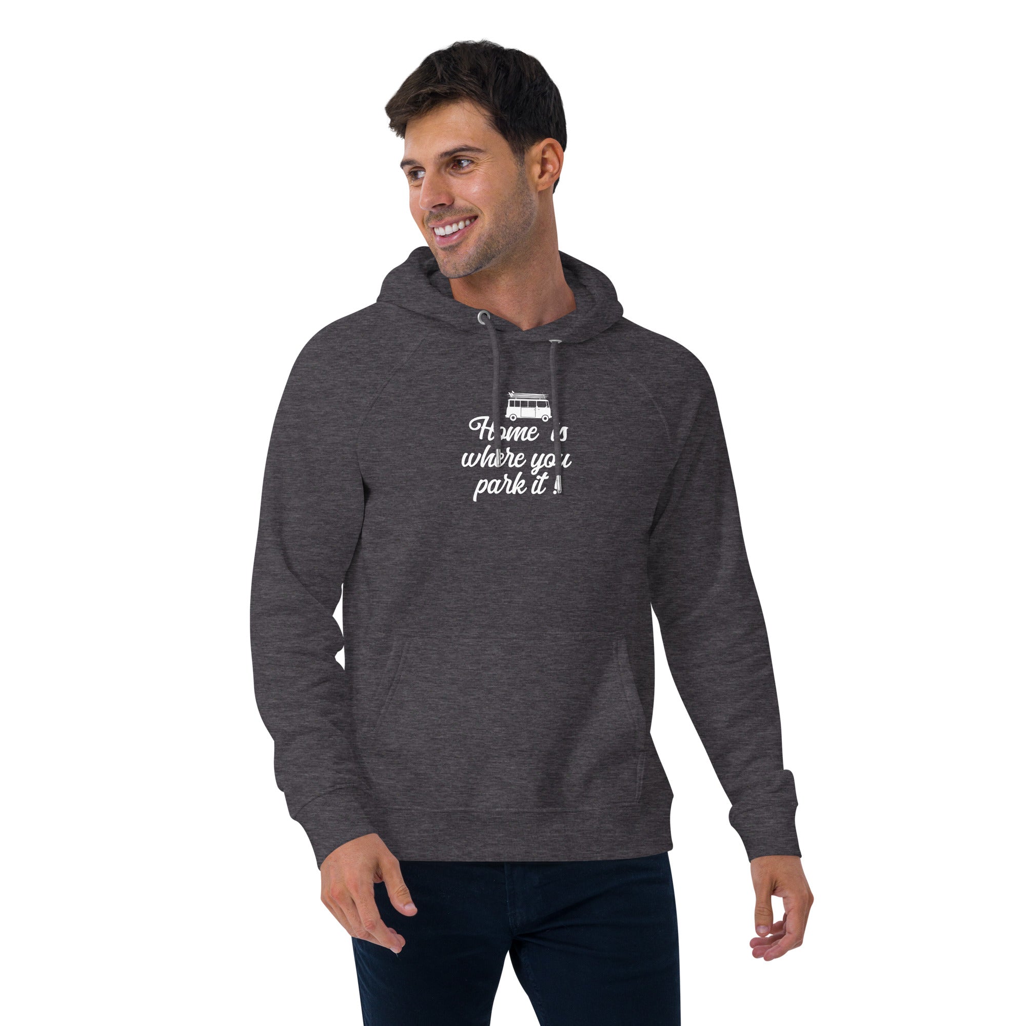 Unisex eco raglan hoodie White Surf Combi Home is where you park it