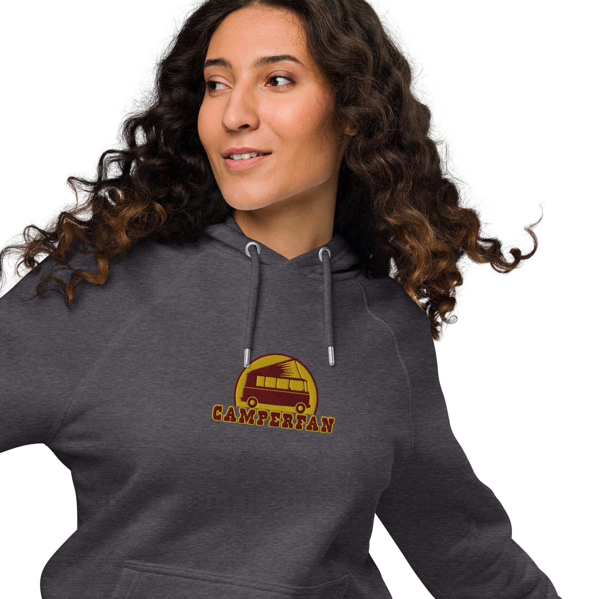 Unisex eco raglan hoodie maroon/gold embroidered pattern