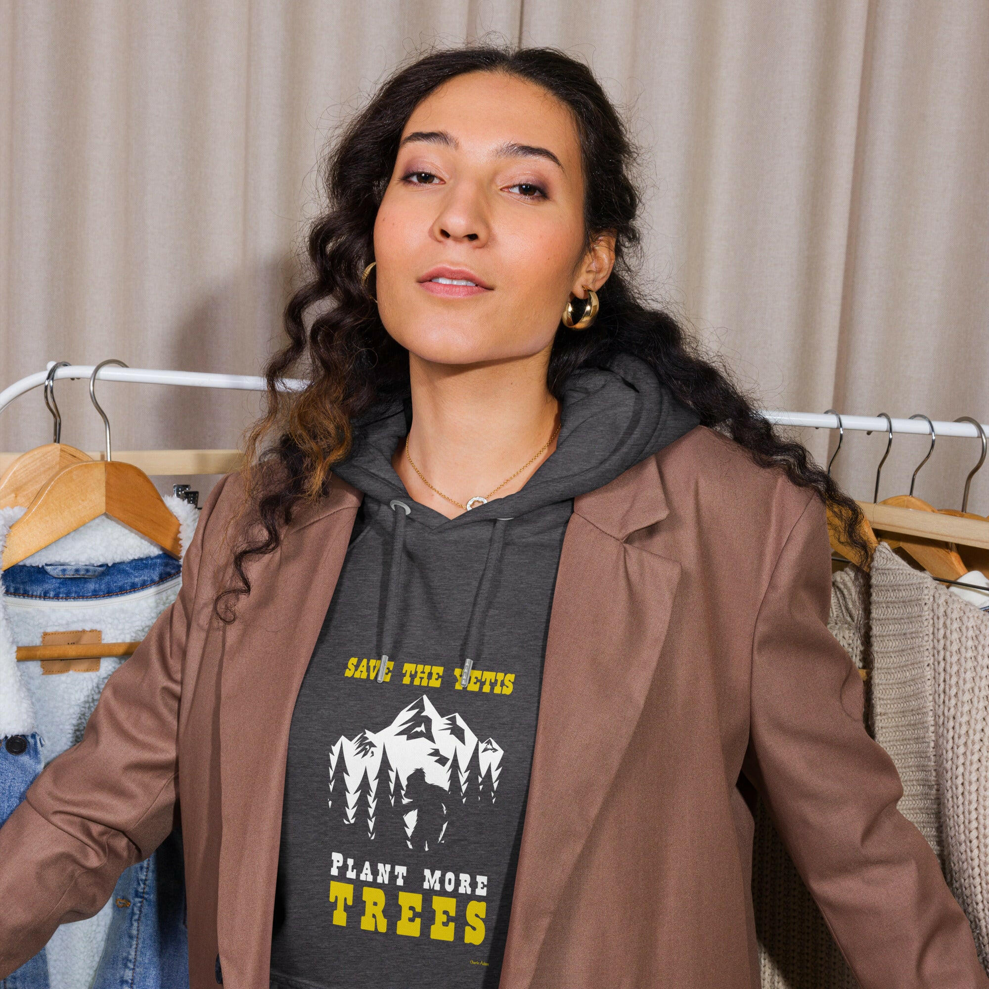 Sweat à capuche écologique Raglan unisexe Save the Yetis, Plant more Trees