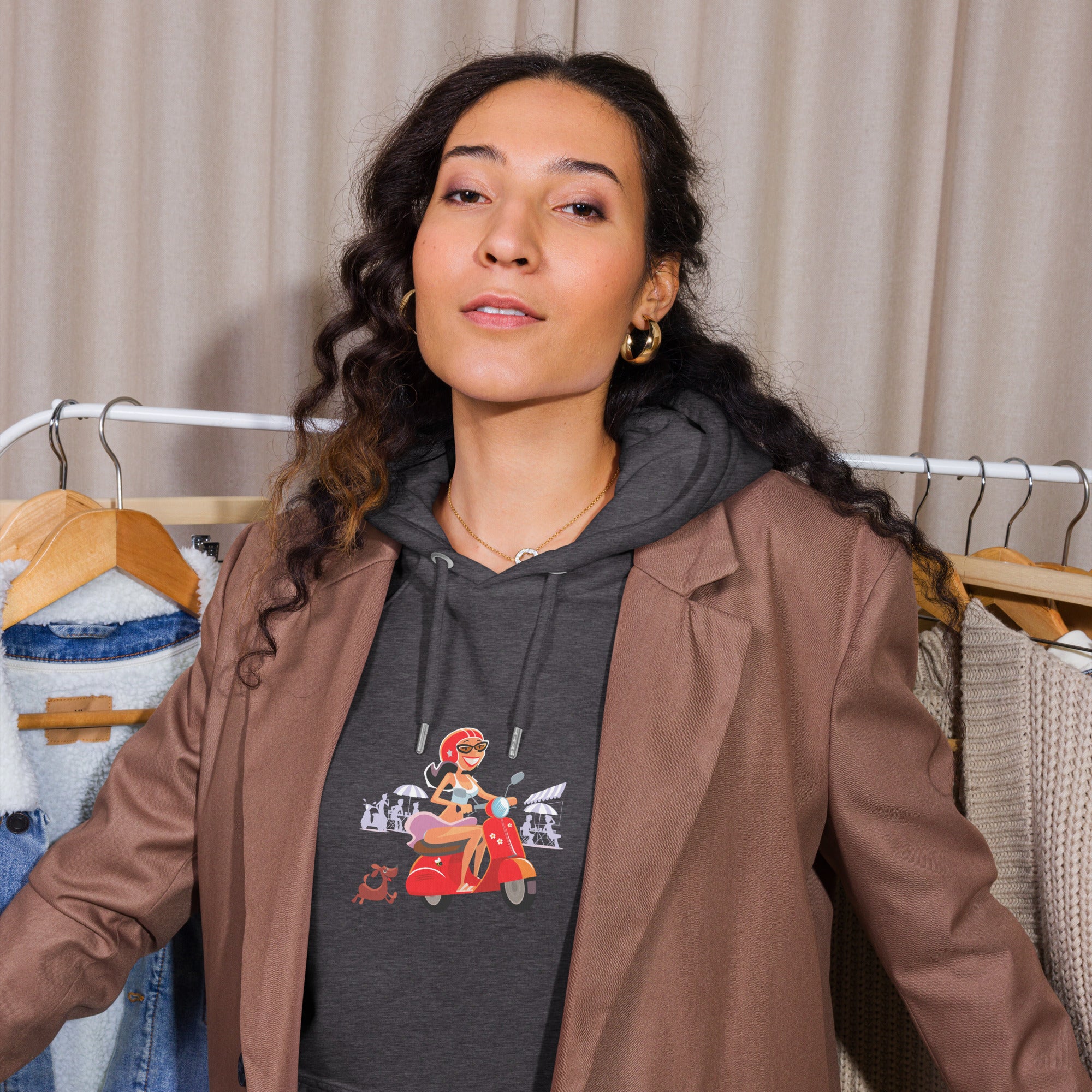 Sweat à capuche écologique Raglan unisexe Vespa Girl in St Tropez