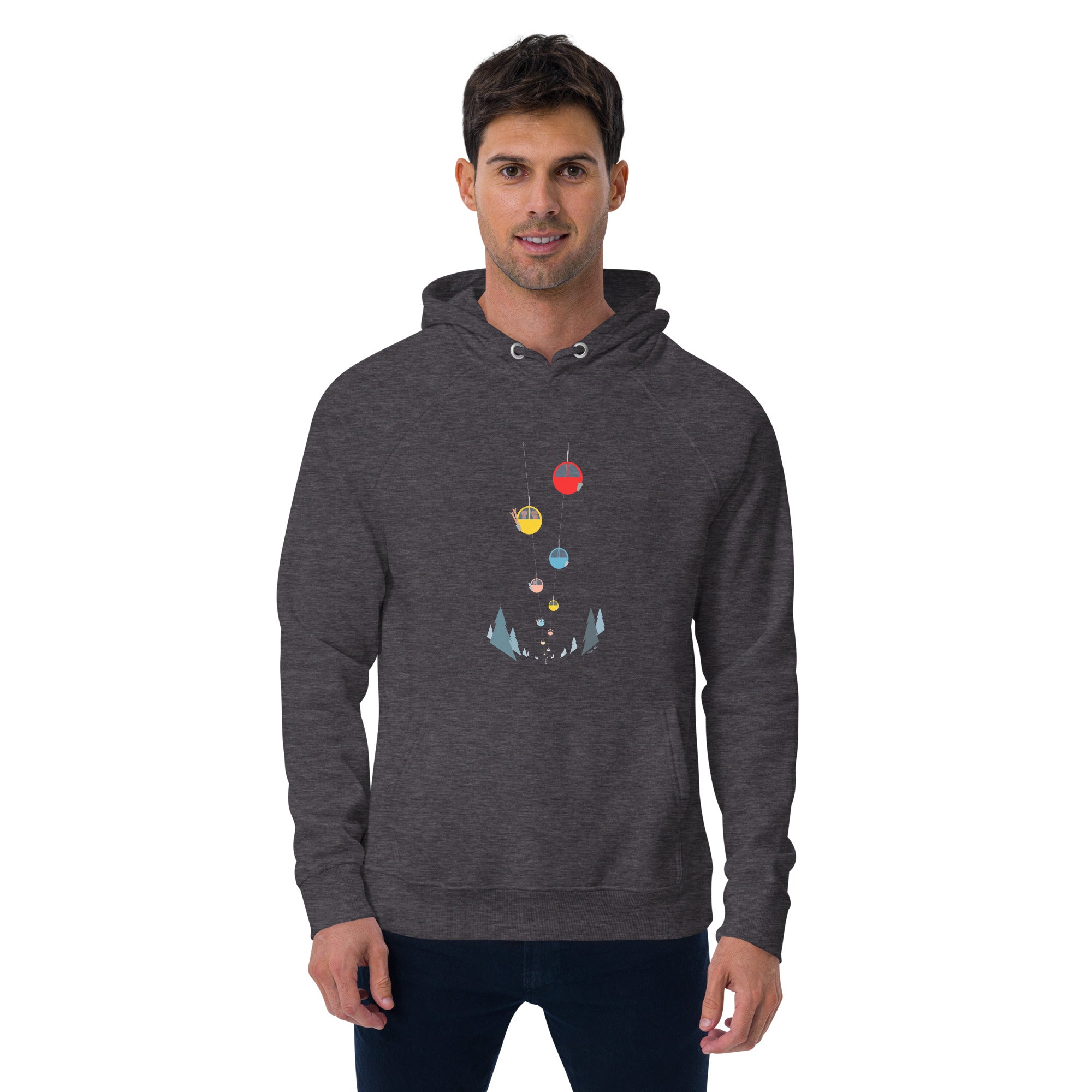 Unisex eco raglan hoodie Gondolas in the mist