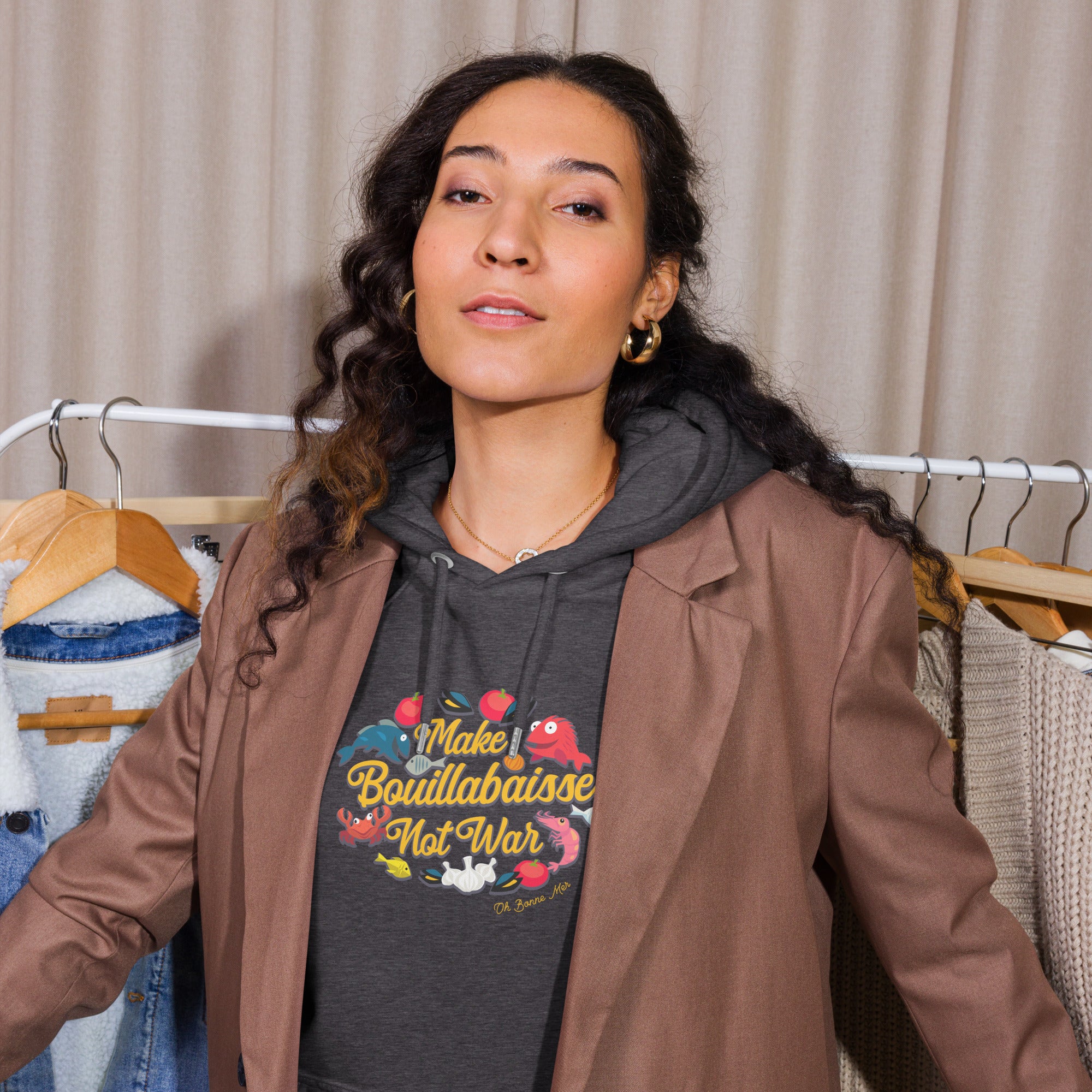 Sweat à capuche écologique Raglan unisexe Make Bouillabaisse Not War Oh Bonne Mer