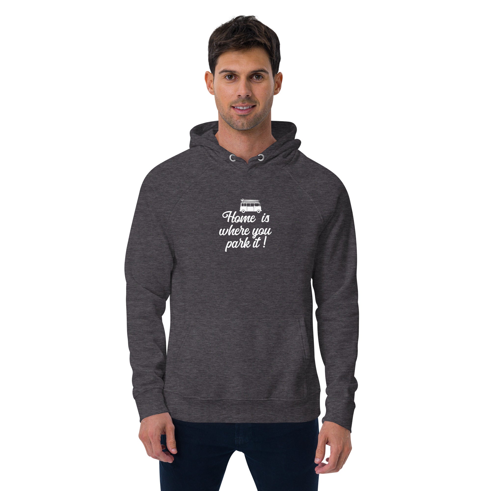 Unisex eco raglan hoodie White Surf Combi Home is where you park it