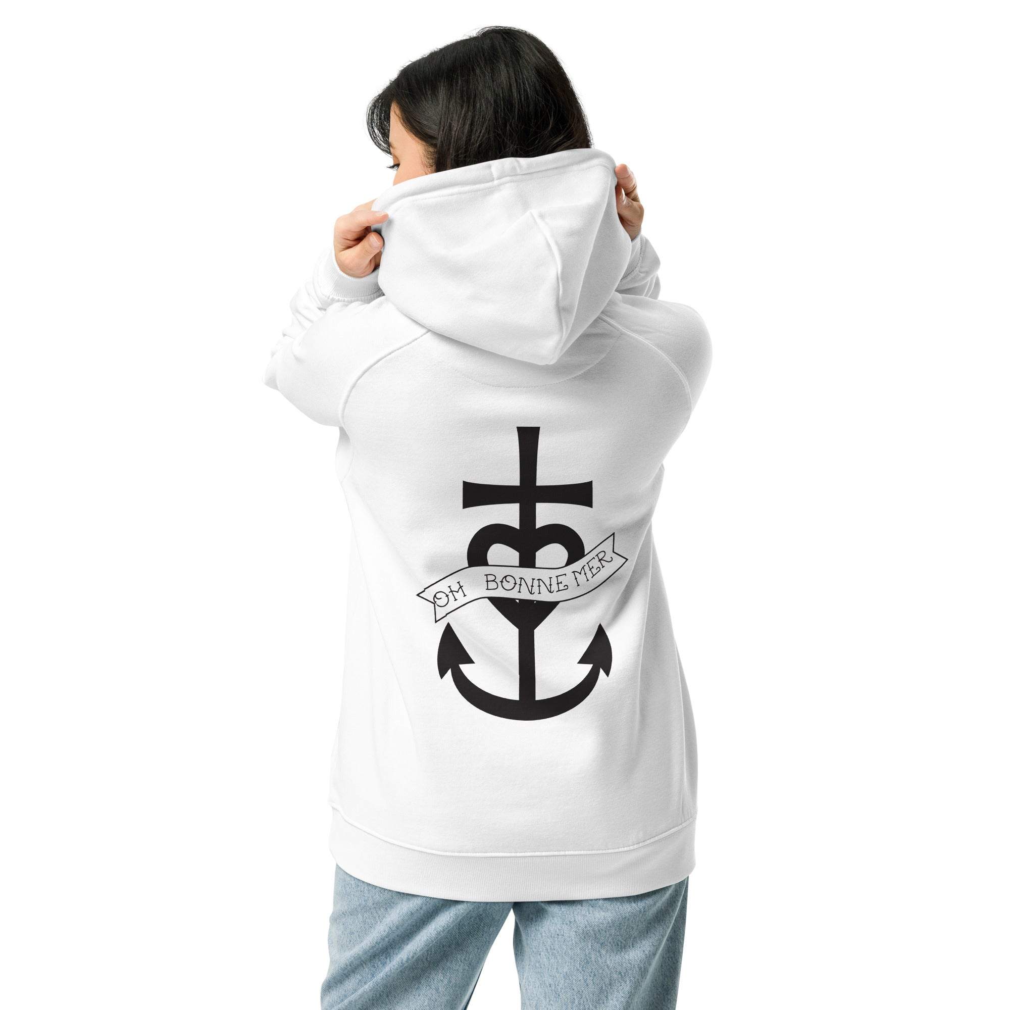 Unisex eco raglan hoodie Oh Bonne Mer 1 (front & back)
