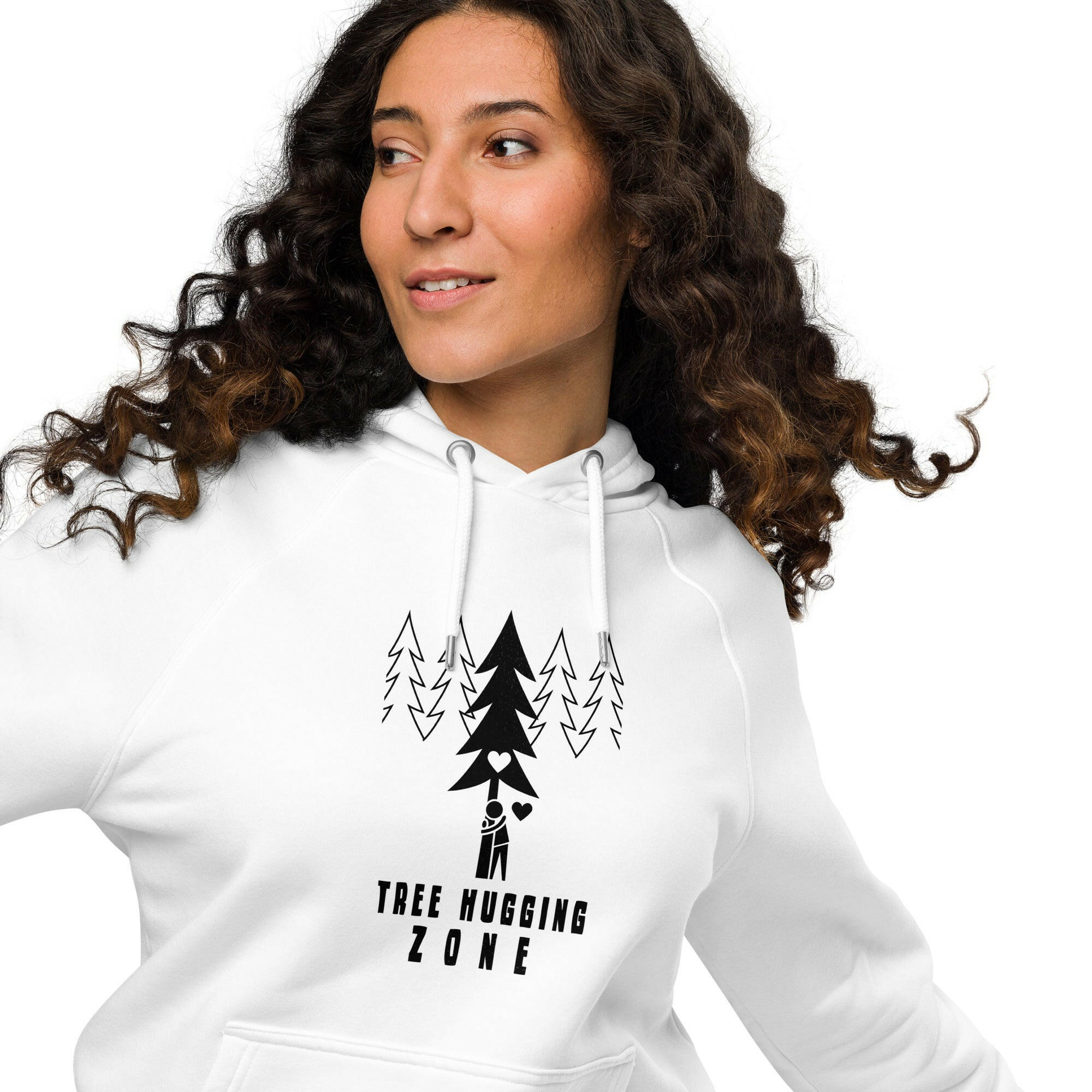 Sweat à capuche écologique Raglan unisexe Tree hugging zone sur fond clair