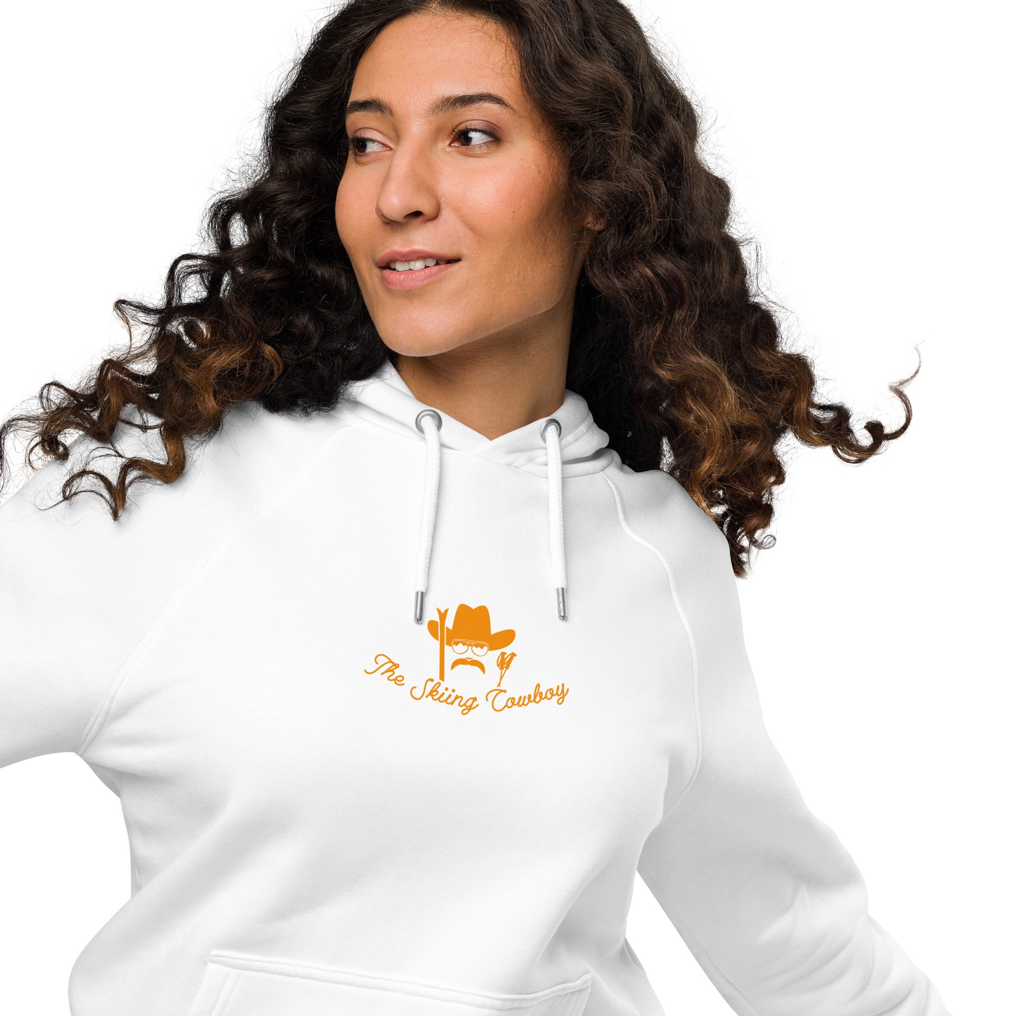Unisex eco raglan hoodie Skiing Duel Outline (front & back)