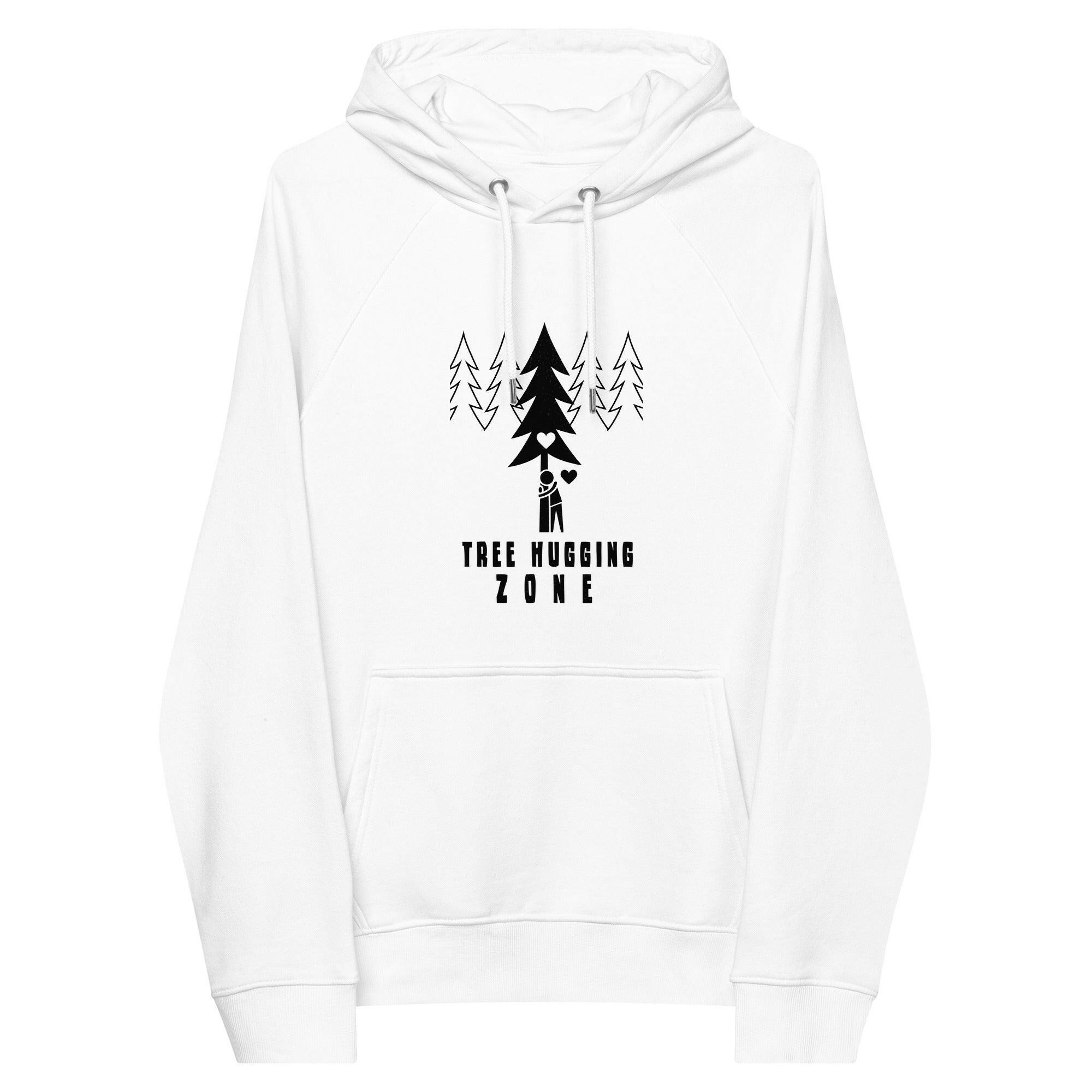 Sweat à capuche écologique Raglan unisexe Tree hugging zone sur fond clair