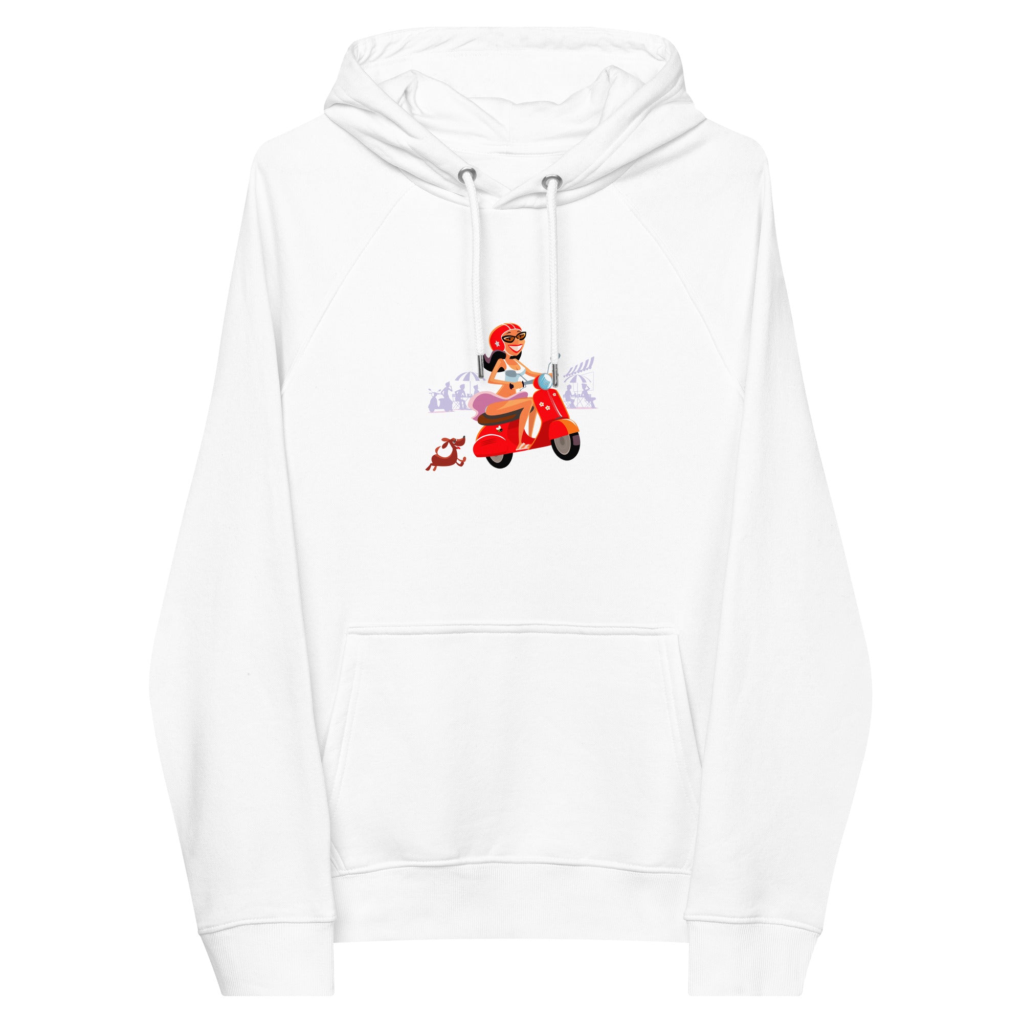 Sweat à capuche écologique Raglan unisexe Vespa Girl in St Tropez