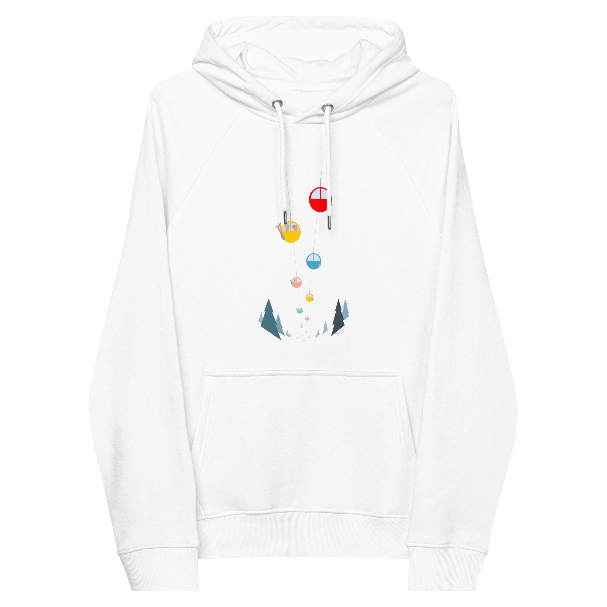 Unisex eco raglan hoodie Gondolas in the mist