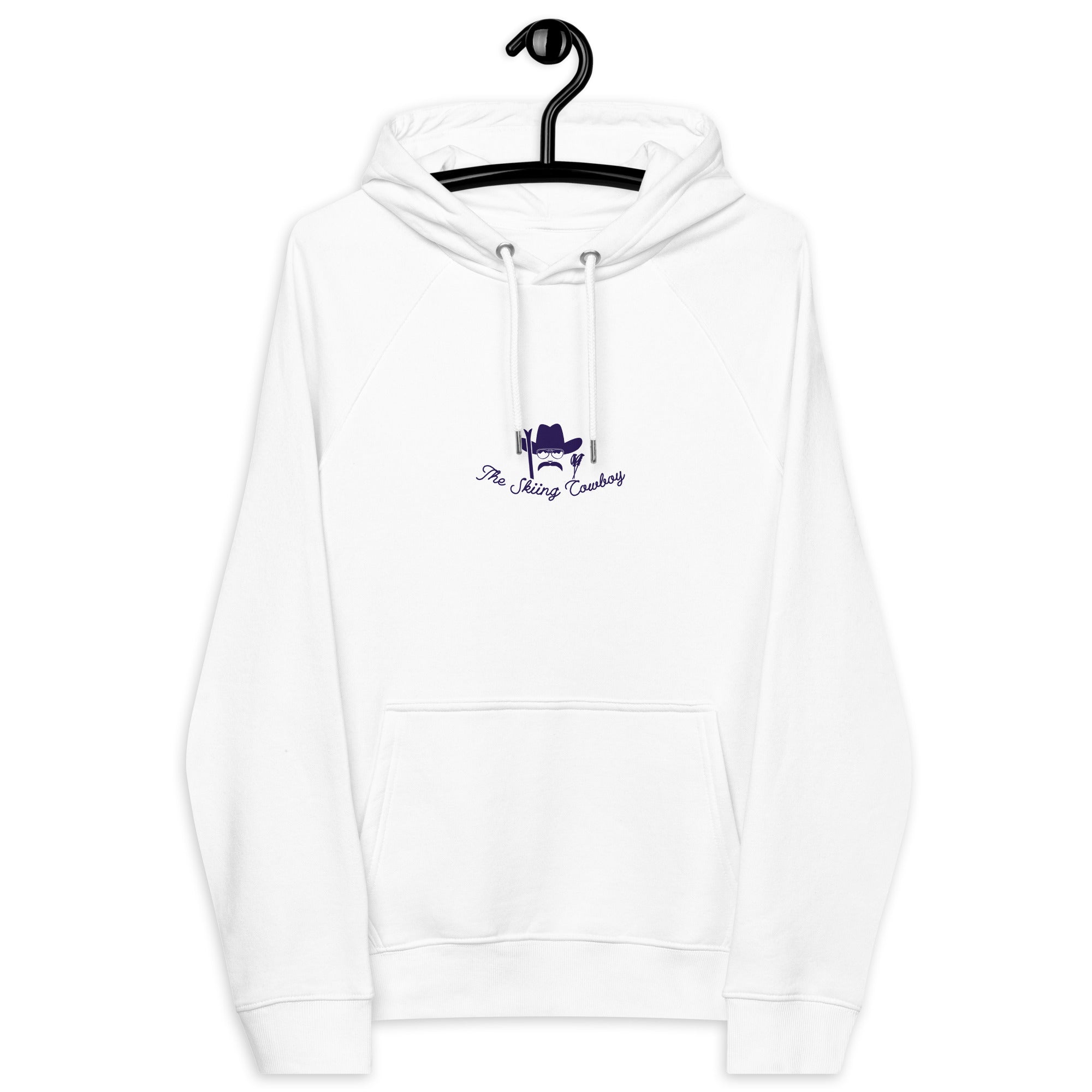 Unisex eco raglan hoodie The Skiing Cowboy Duel Silhouette (front & back)