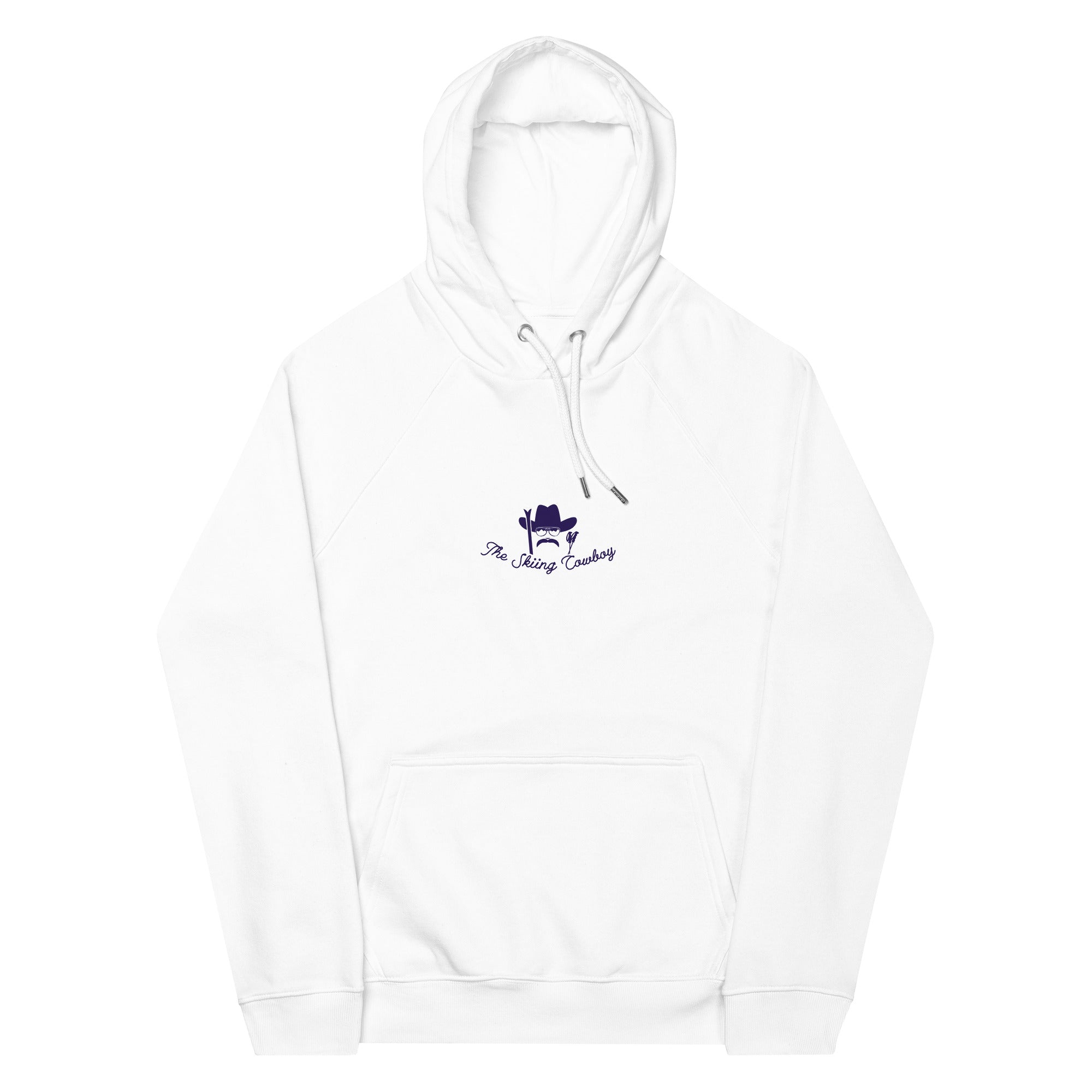 Unisex eco raglan hoodie The Skiing Cowboy Duel Silhouette (front & back)