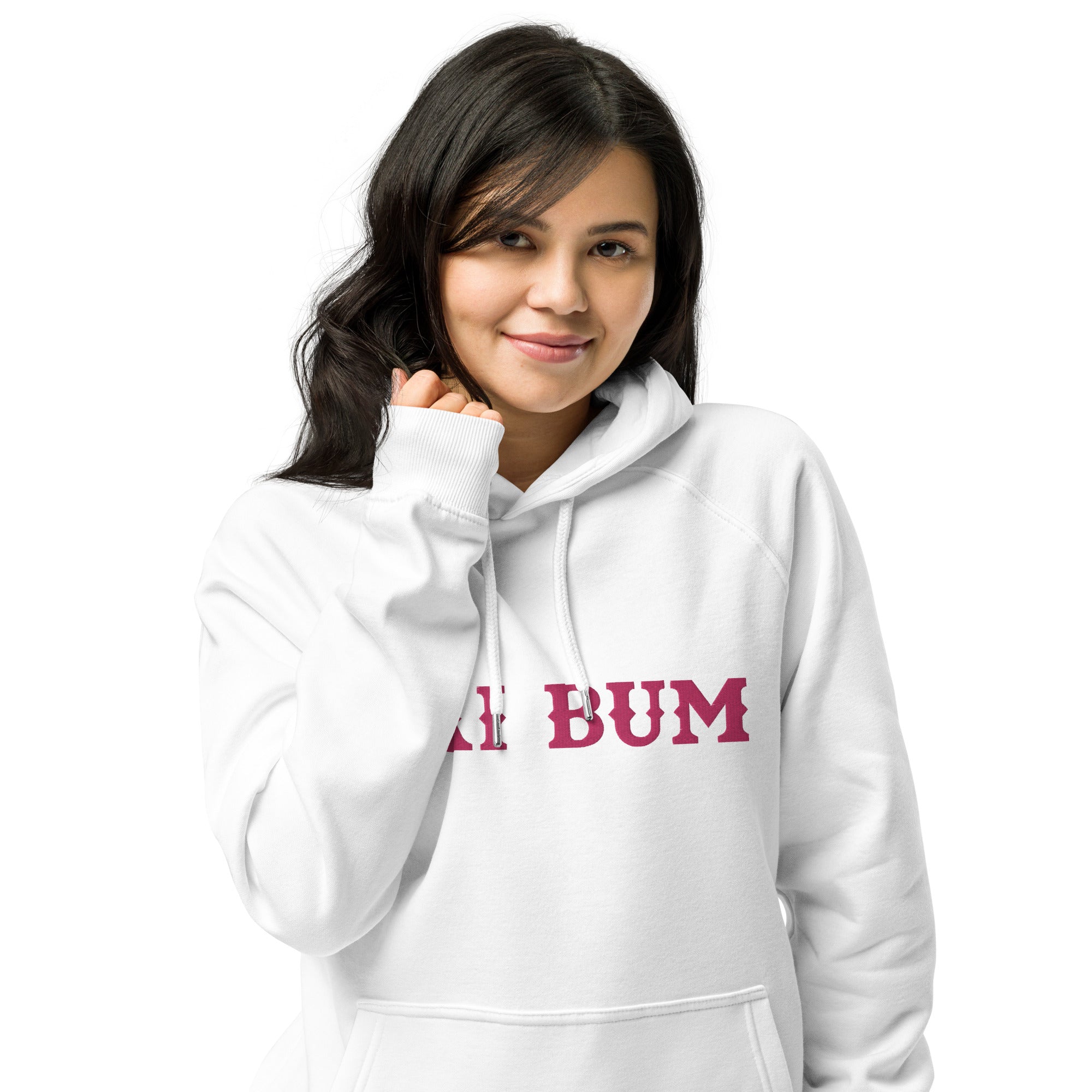 Sweat à capuche écologique Raglan unisexe Ski Bum grand motif brodé flamingo