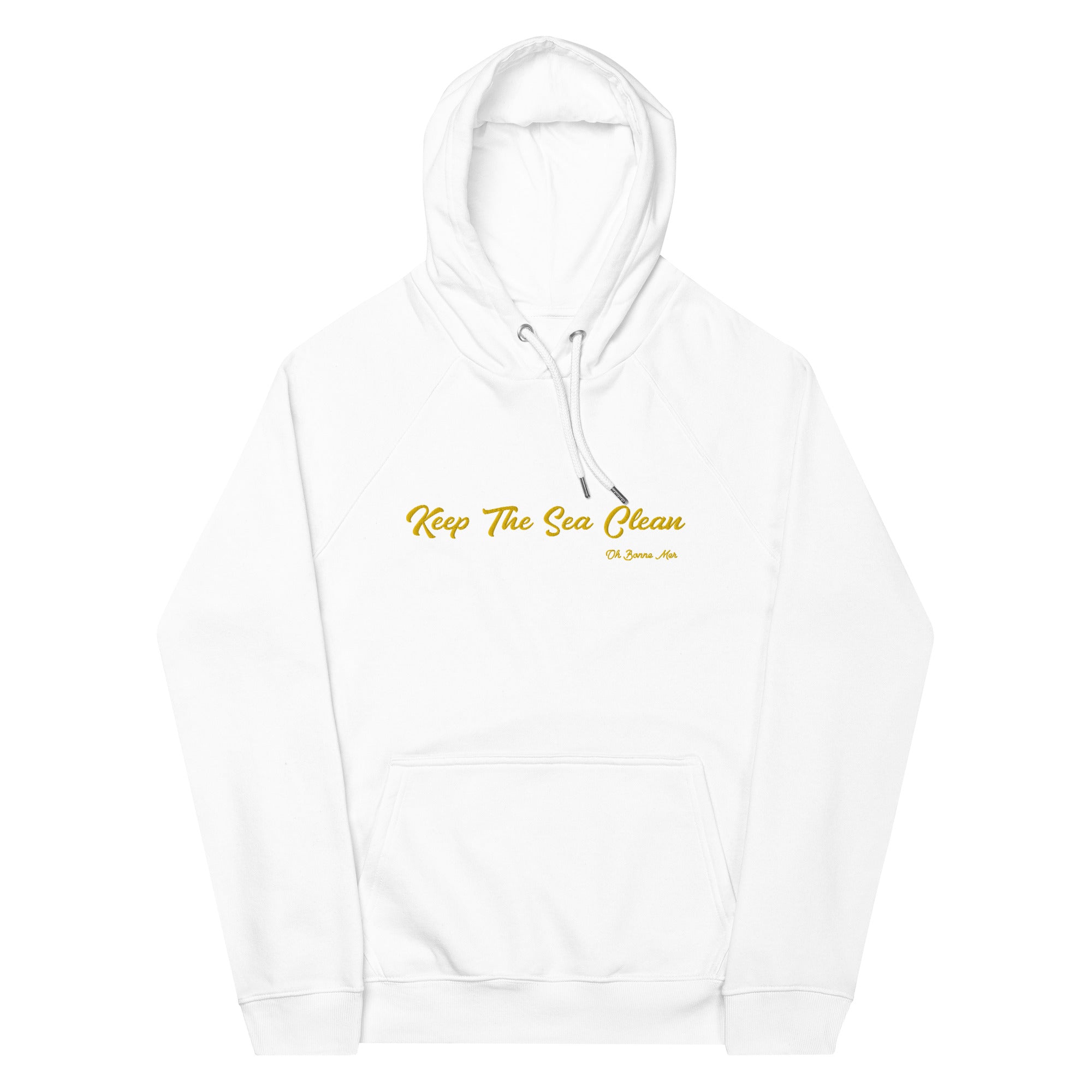 Sweat à capuche écologique Raglan unisexe Keep The Sea Clean grand motif brodé gold