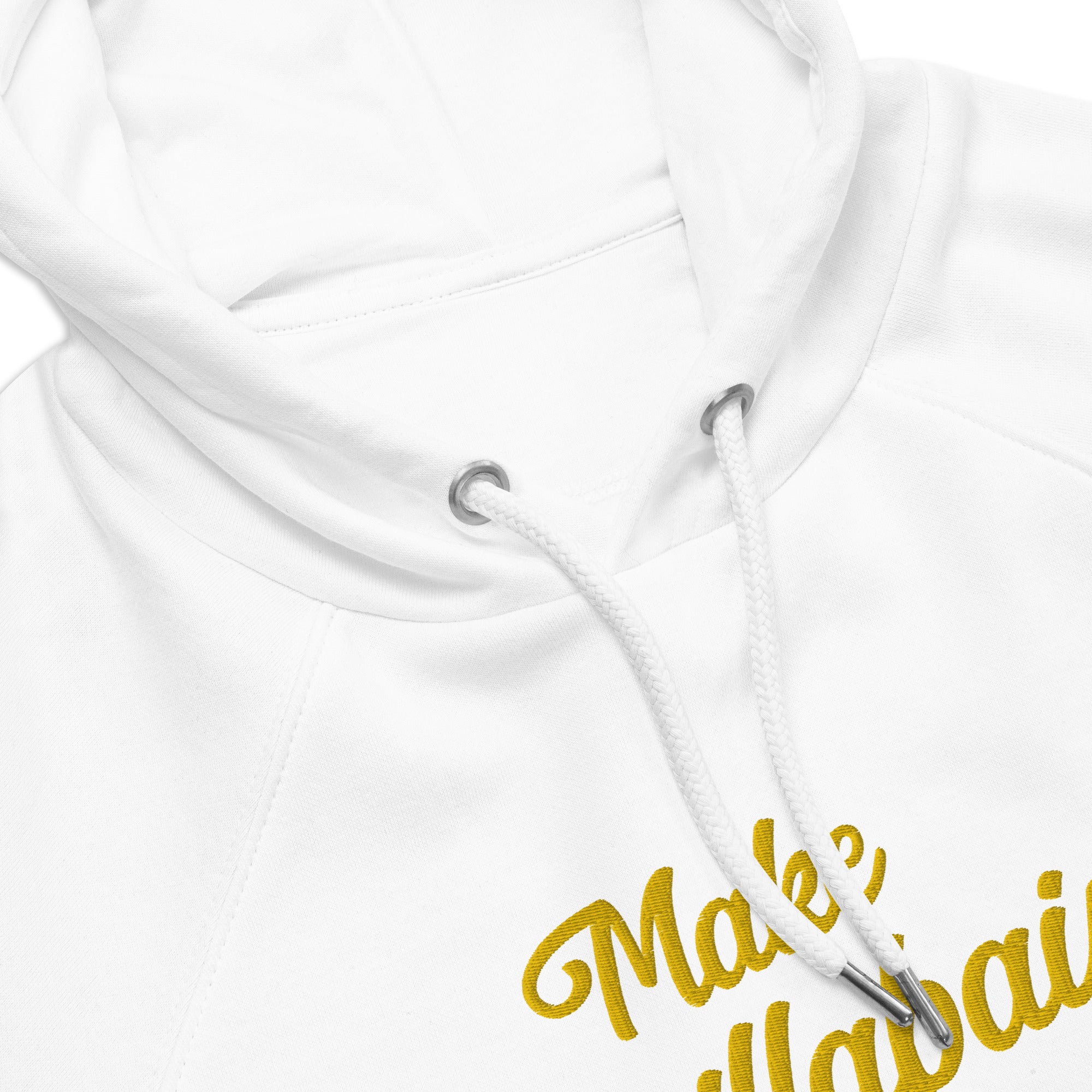 Sweat à capuche écologique Raglan unisexe Make Bouillabaisse Not War grand motif brodé gold