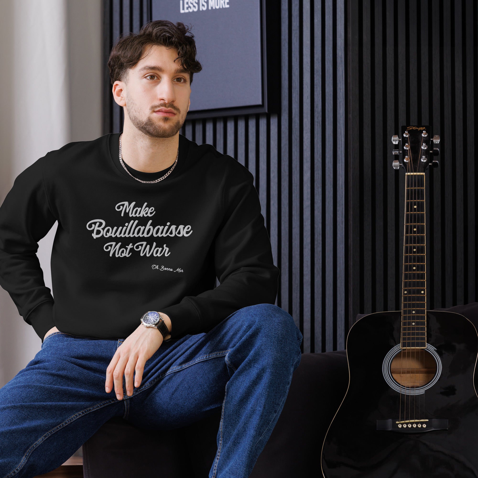 Sweat écologique unisexe épais Make Bouillabaisse Not War grand motif brodé blanc