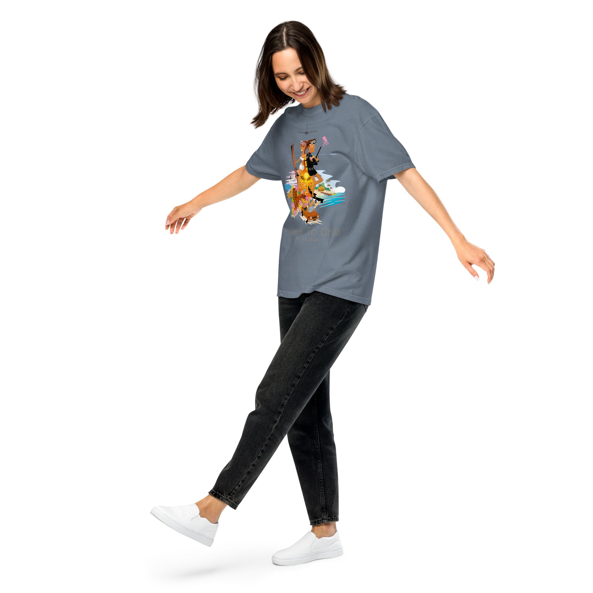 Unisex garment-dyed heavyweight t-shirt License to Chill Vamos a la Playa on dark colors