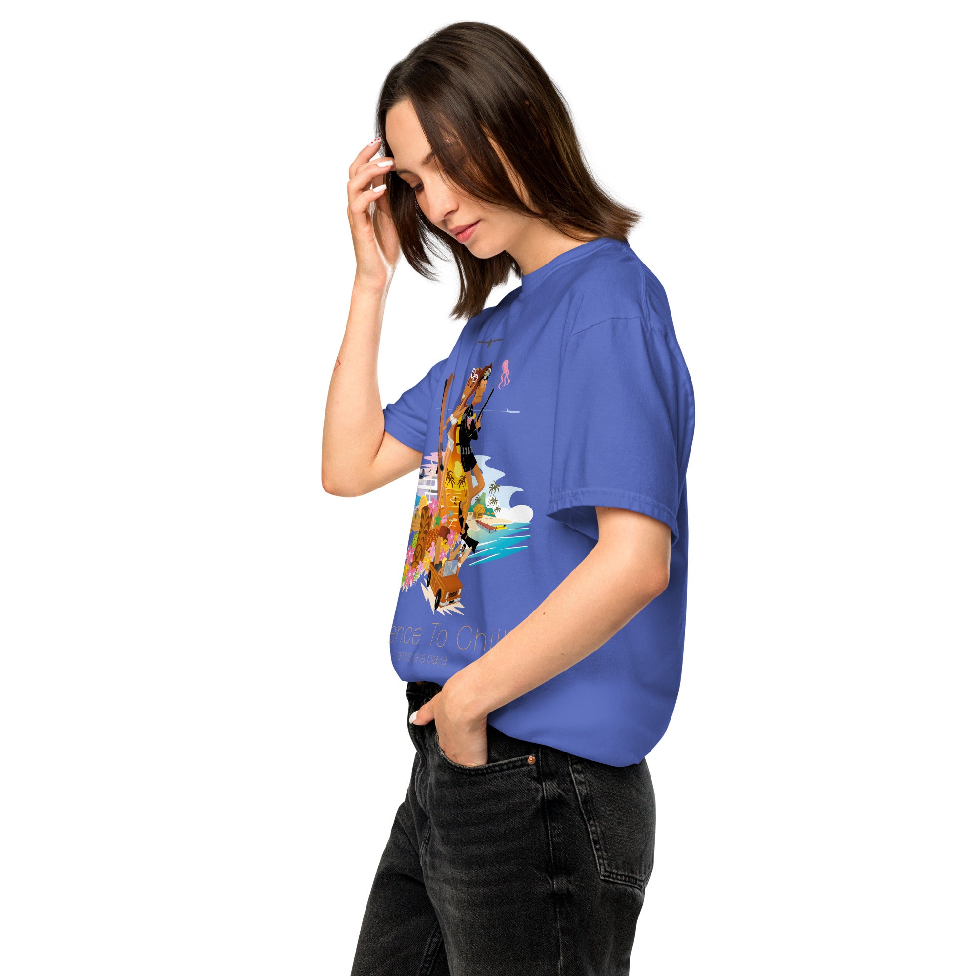 Unisex garment-dyed heavyweight t-shirt License to Chill Vamos a la Playa on dark colors