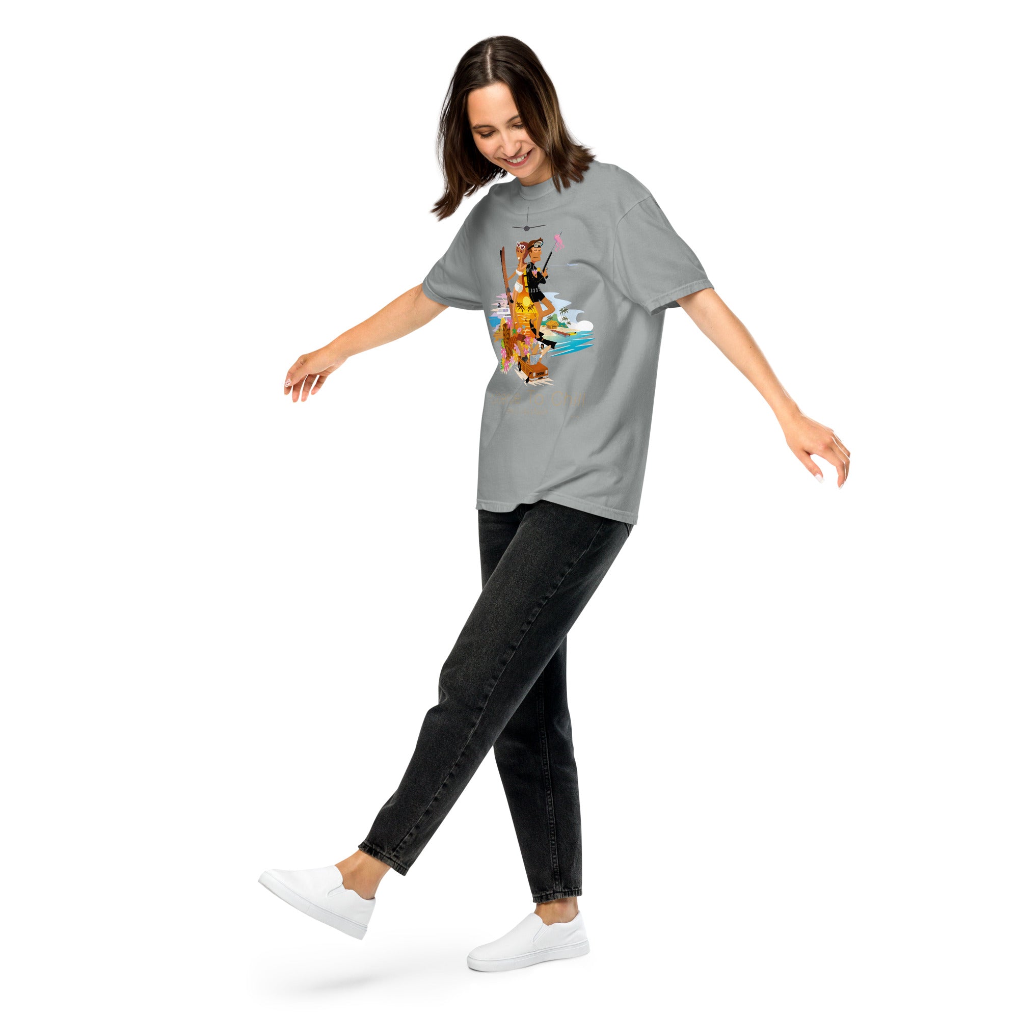 Unisex garment-dyed heavyweight t-shirt License to Chill Vamos a la Playa on dark colors