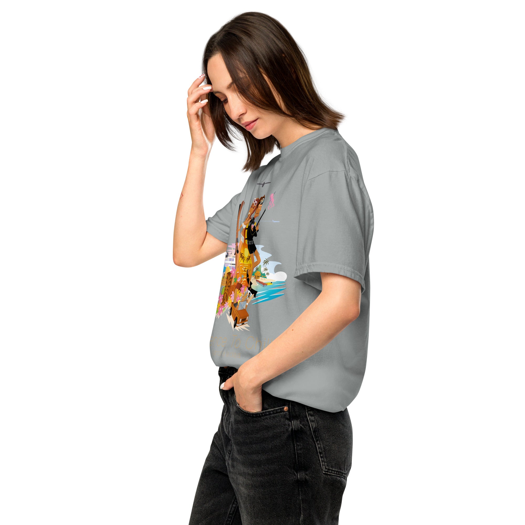 Unisex garment-dyed heavyweight t-shirt License to Chill Vamos a la Playa on dark colors