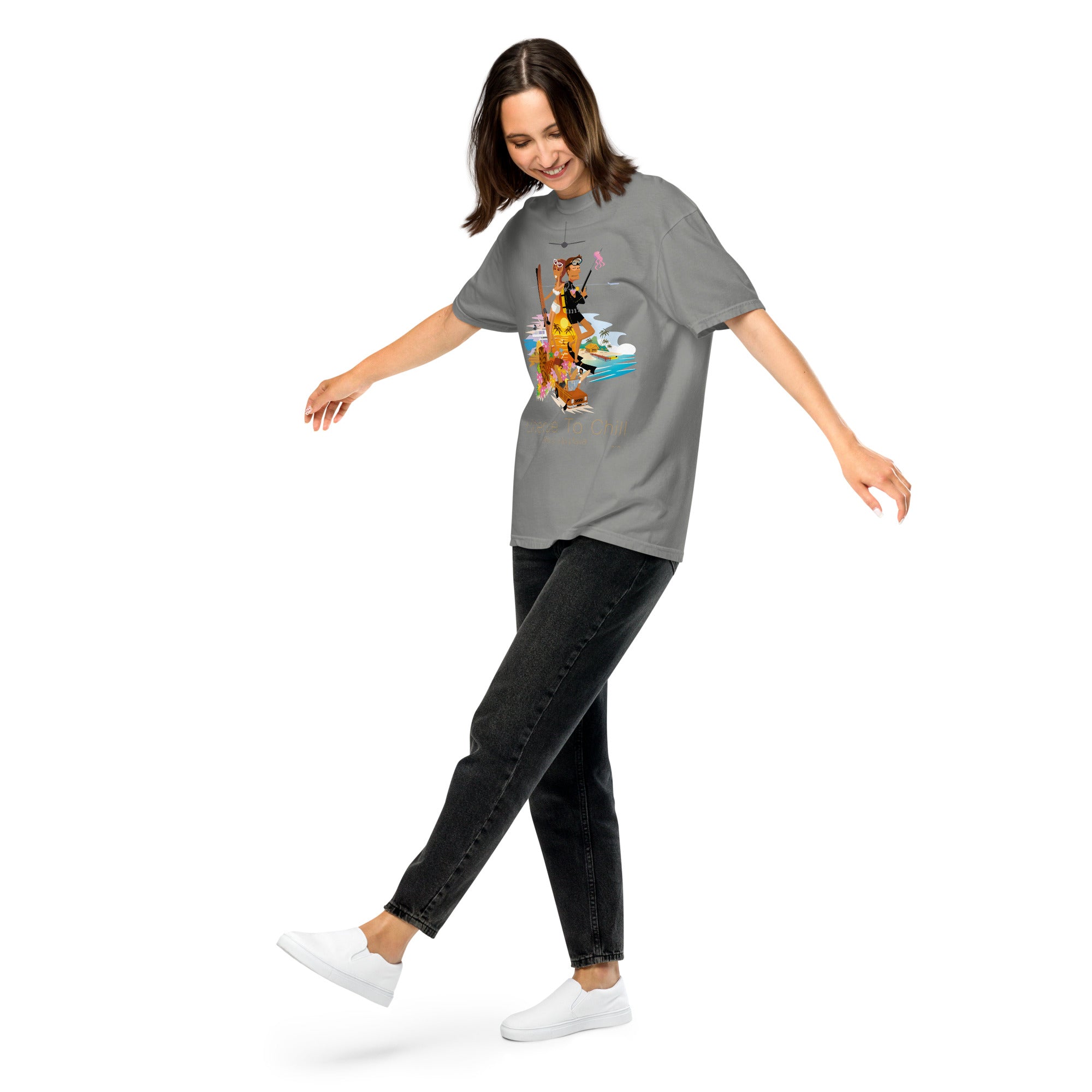 Unisex garment-dyed heavyweight t-shirt License to Chill Vamos a la Playa on dark colors