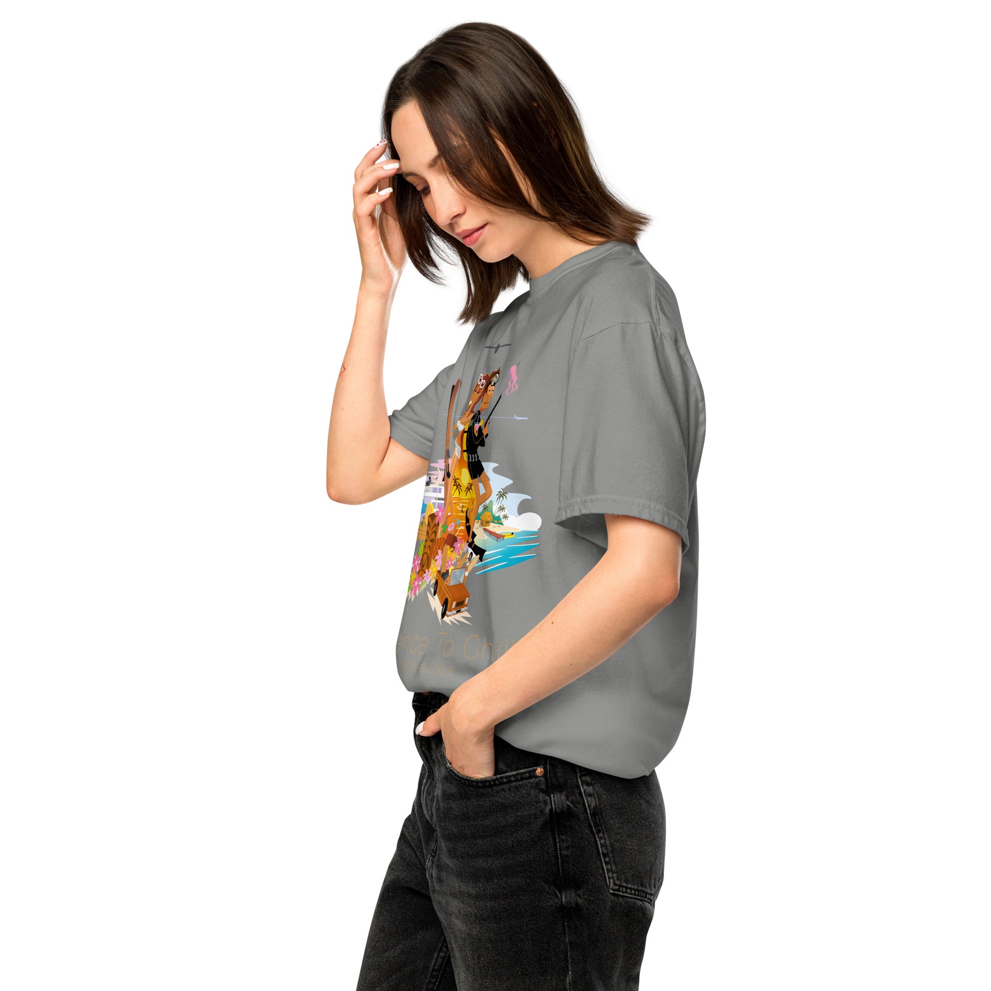 Unisex garment-dyed heavyweight t-shirt License to Chill Vamos a la Playa on dark colors