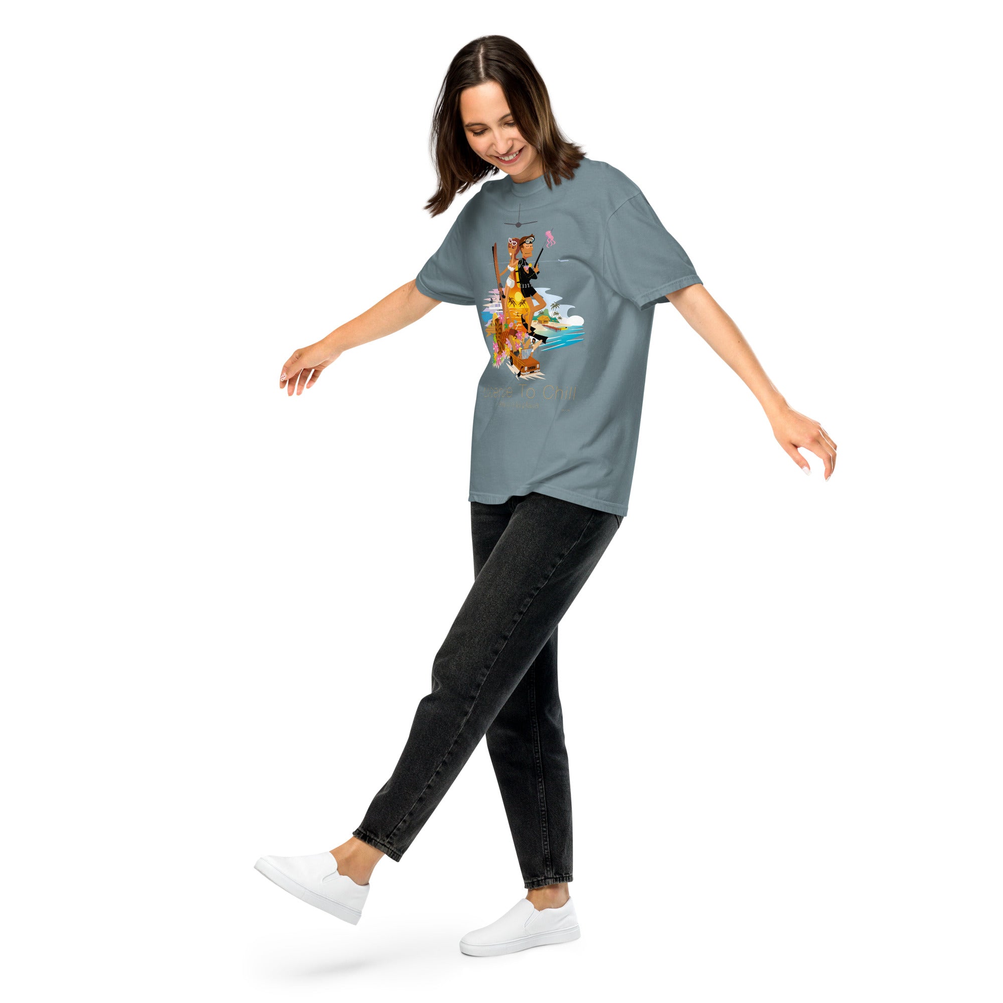 Unisex garment-dyed heavyweight t-shirt License to Chill Vamos a la Playa on dark colors
