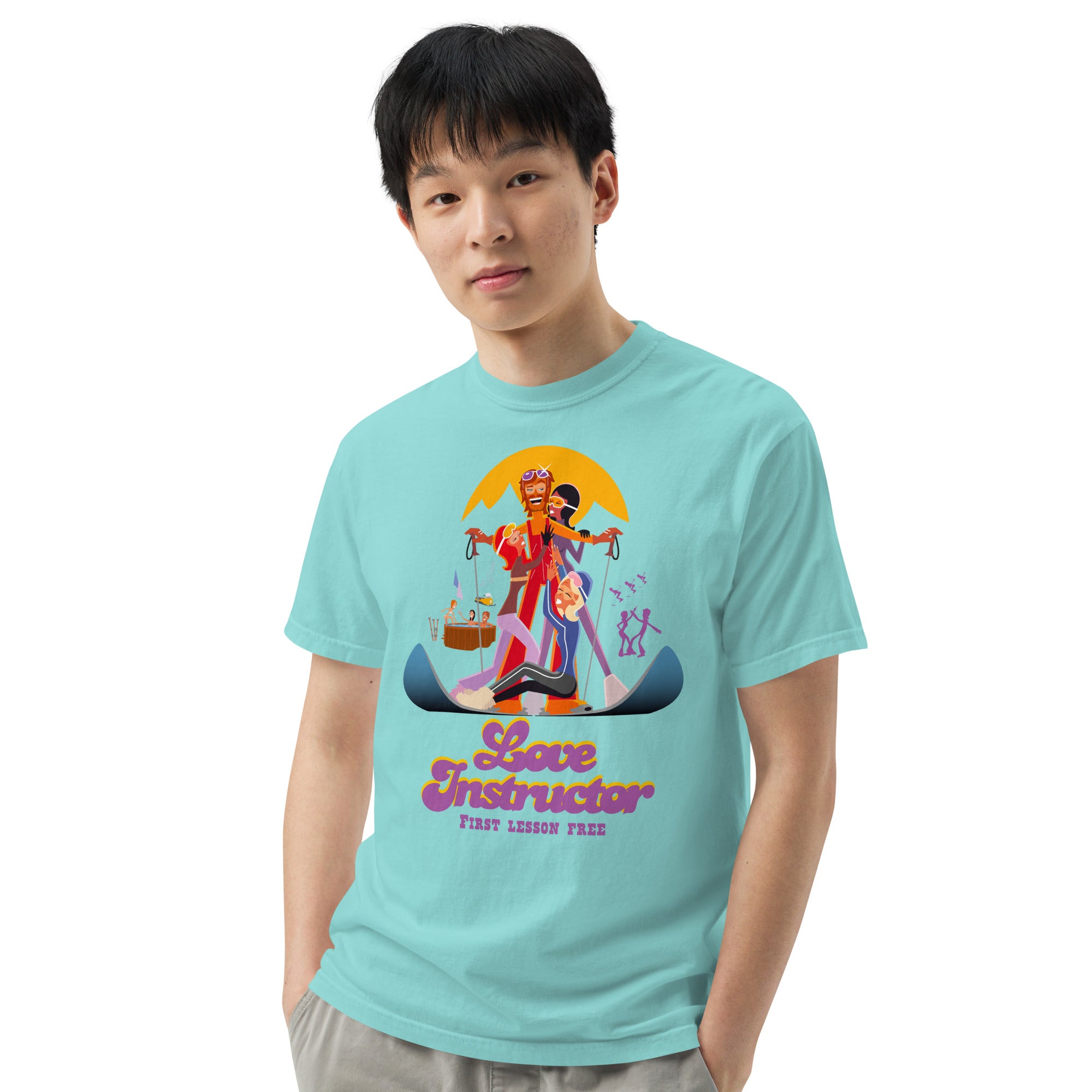 T-shirt teinté lourd unisexe Love instructor First lesson free sur couleurs claires